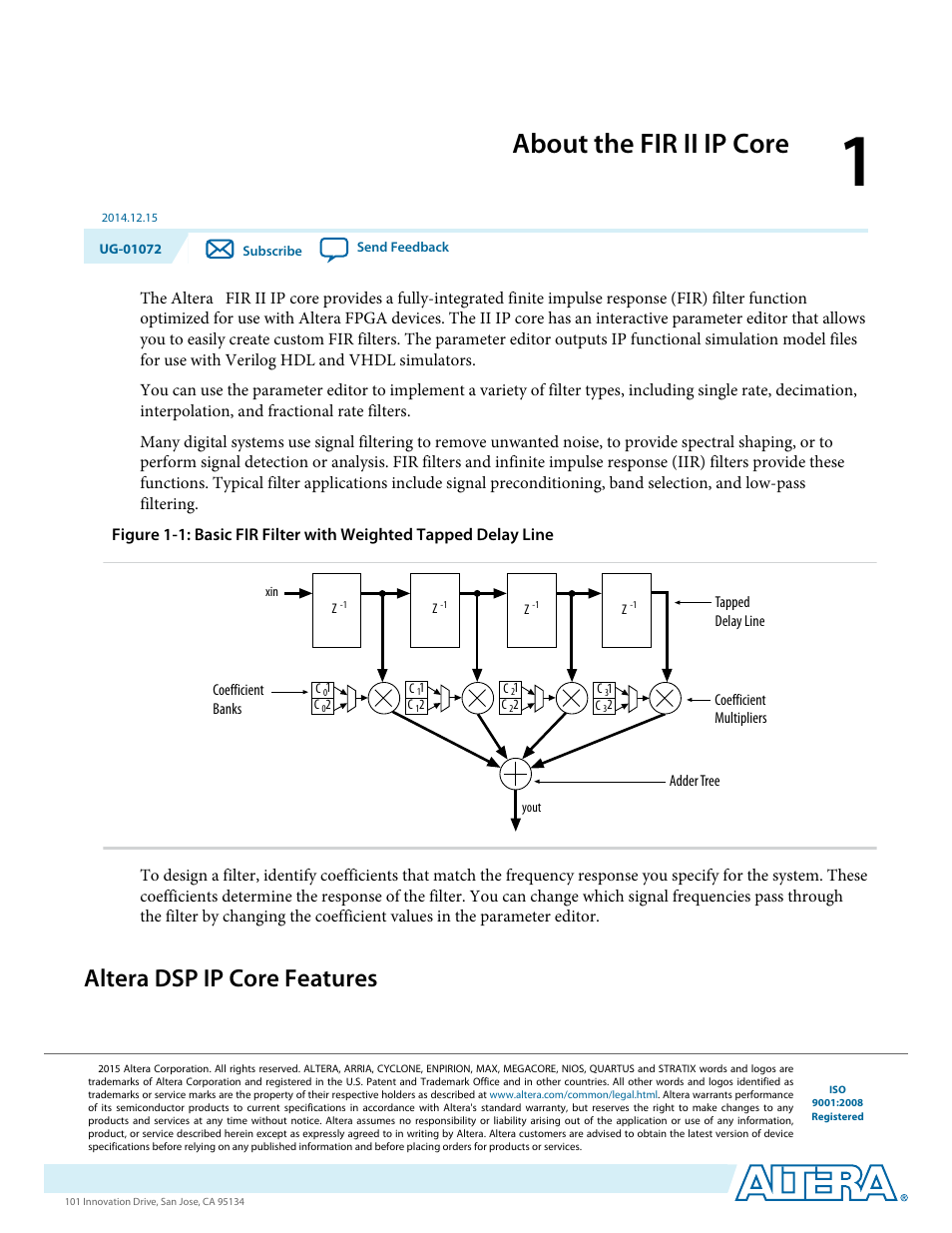 About the fir ii ip core, Altera dsp ip core features, About the fir ii ip core -1 | Altera dsp ip core features -1 | Altera FIR Compiler II MegaCore Function User Manual | Page 4 / 57