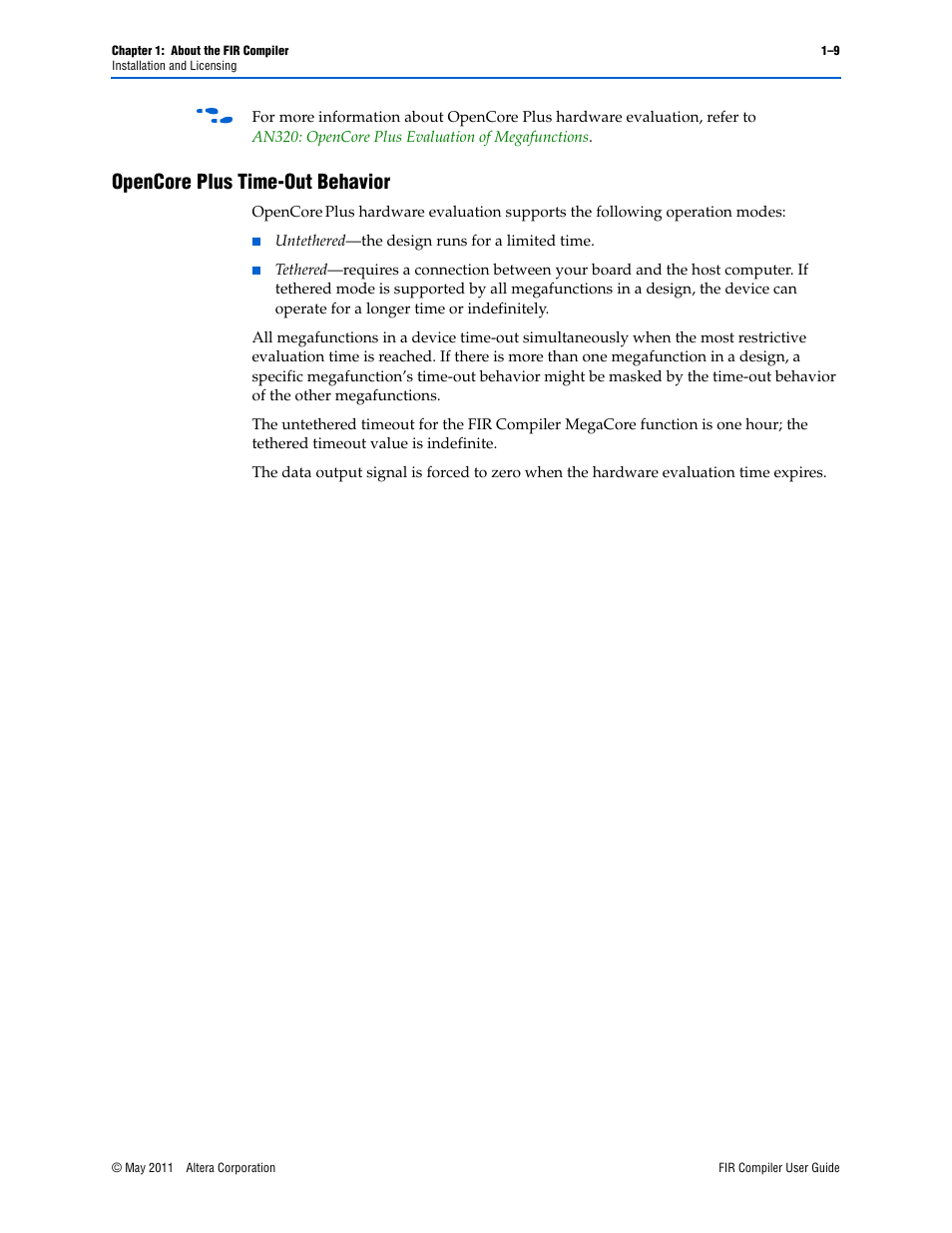 Opencore plus time-out behavior, Opencore plus time-out behavior –9 | Altera FIR Compiler User Manual | Page 13 / 76