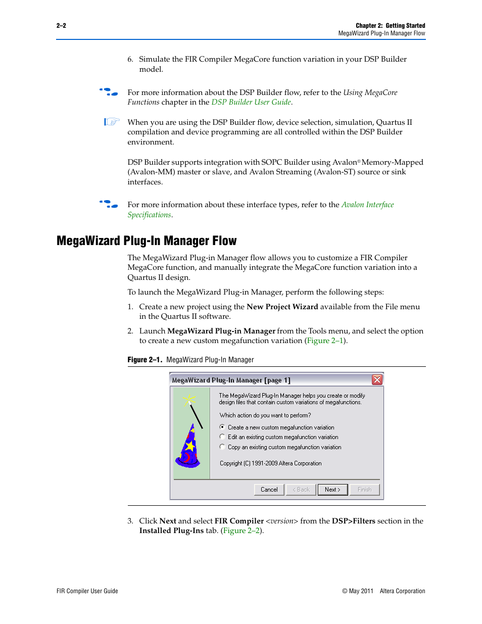 Megawizard plug-in manager flow, Megawizard plug-in manager flow –2 | Altera FIR Compiler User Manual | Page 16 / 76