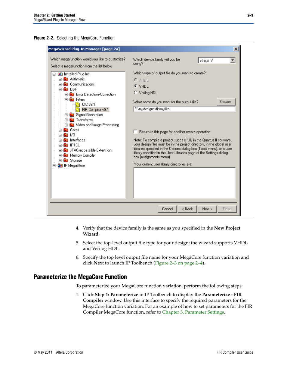 Parameterize the megacore function, Parameterize the megacore function –3, Figure 2–2 | Altera FIR Compiler User Manual | Page 17 / 76