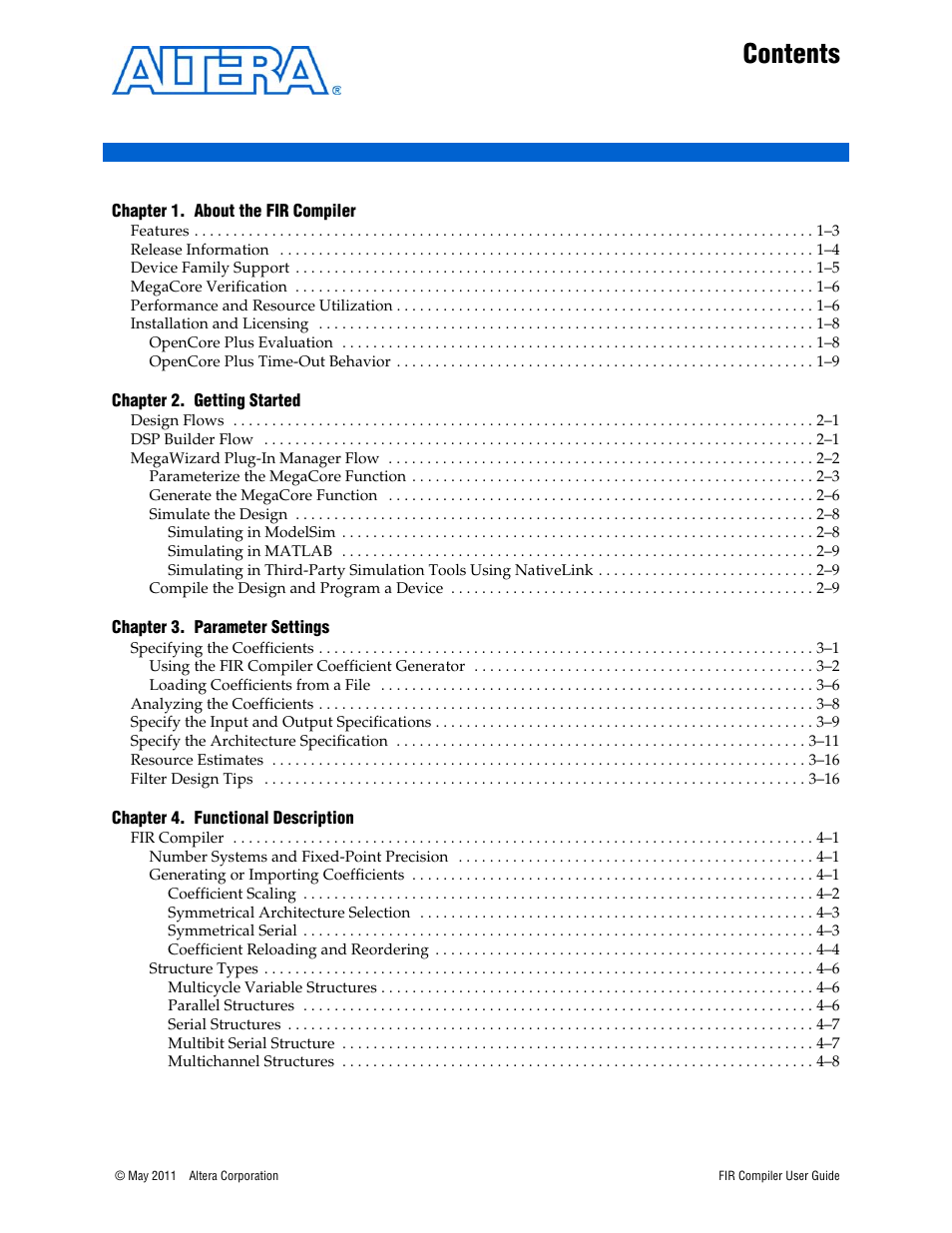 Altera FIR Compiler User Manual | Page 3 / 76