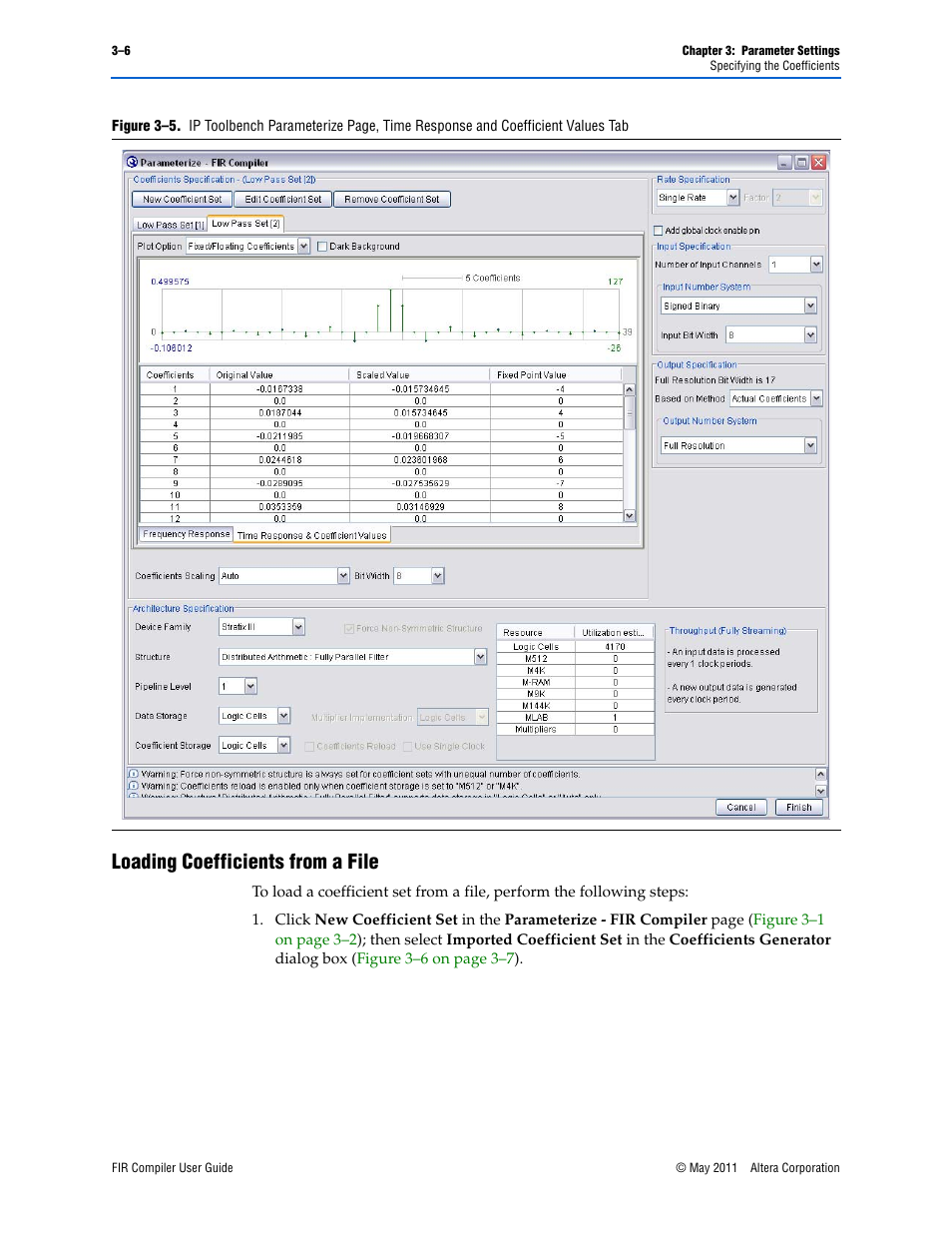 Loading coefficients from a file, Loading coefficients from a file –6 | Altera FIR Compiler User Manual | Page 30 / 76