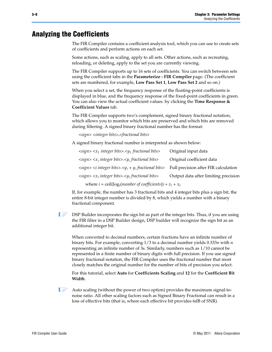 Analyzing the coefficients, Analyzing the coefficients –8 | Altera FIR Compiler User Manual | Page 32 / 76