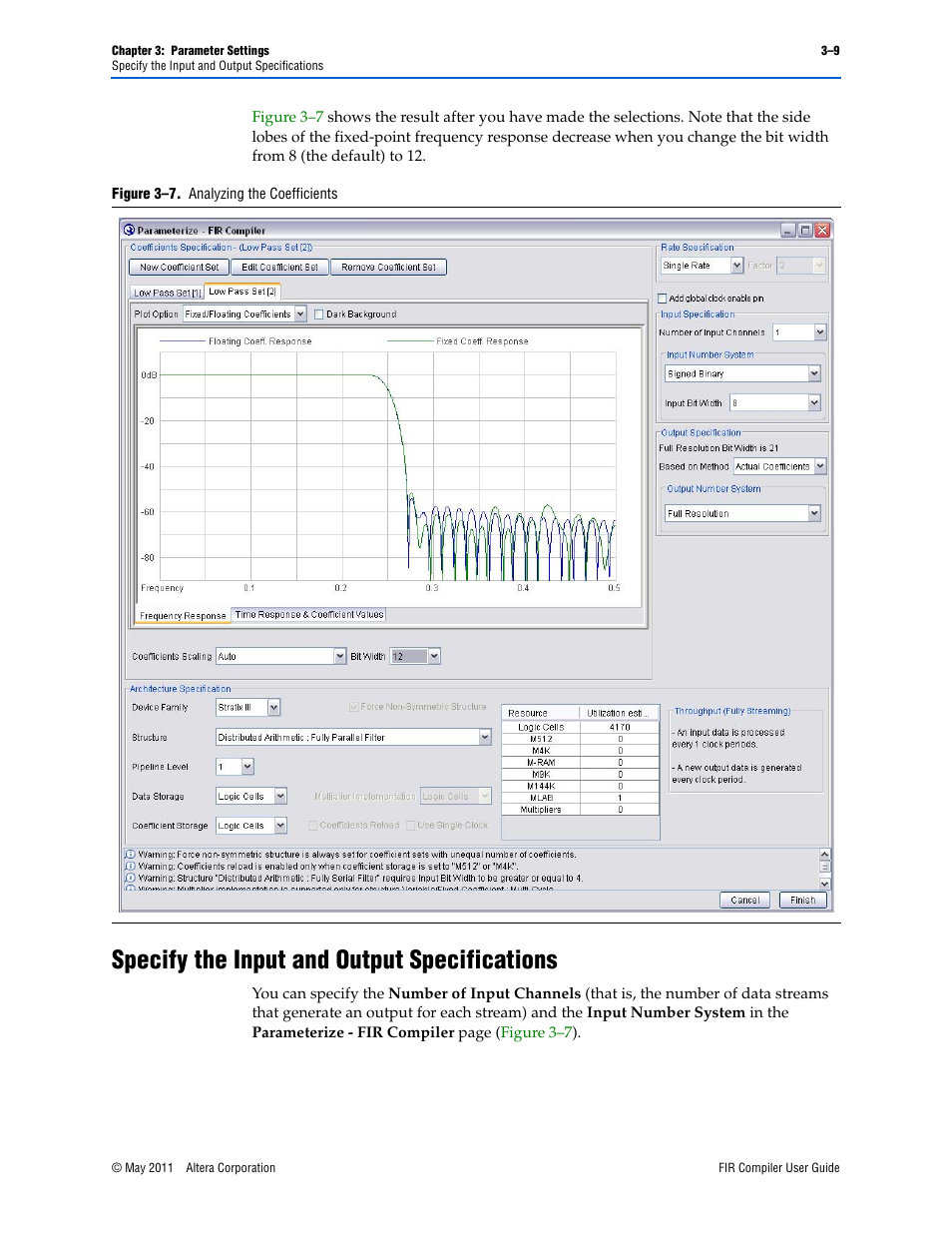 Specify the input and output specifications, Specify the input and output specifications –9 | Altera FIR Compiler User Manual | Page 33 / 76