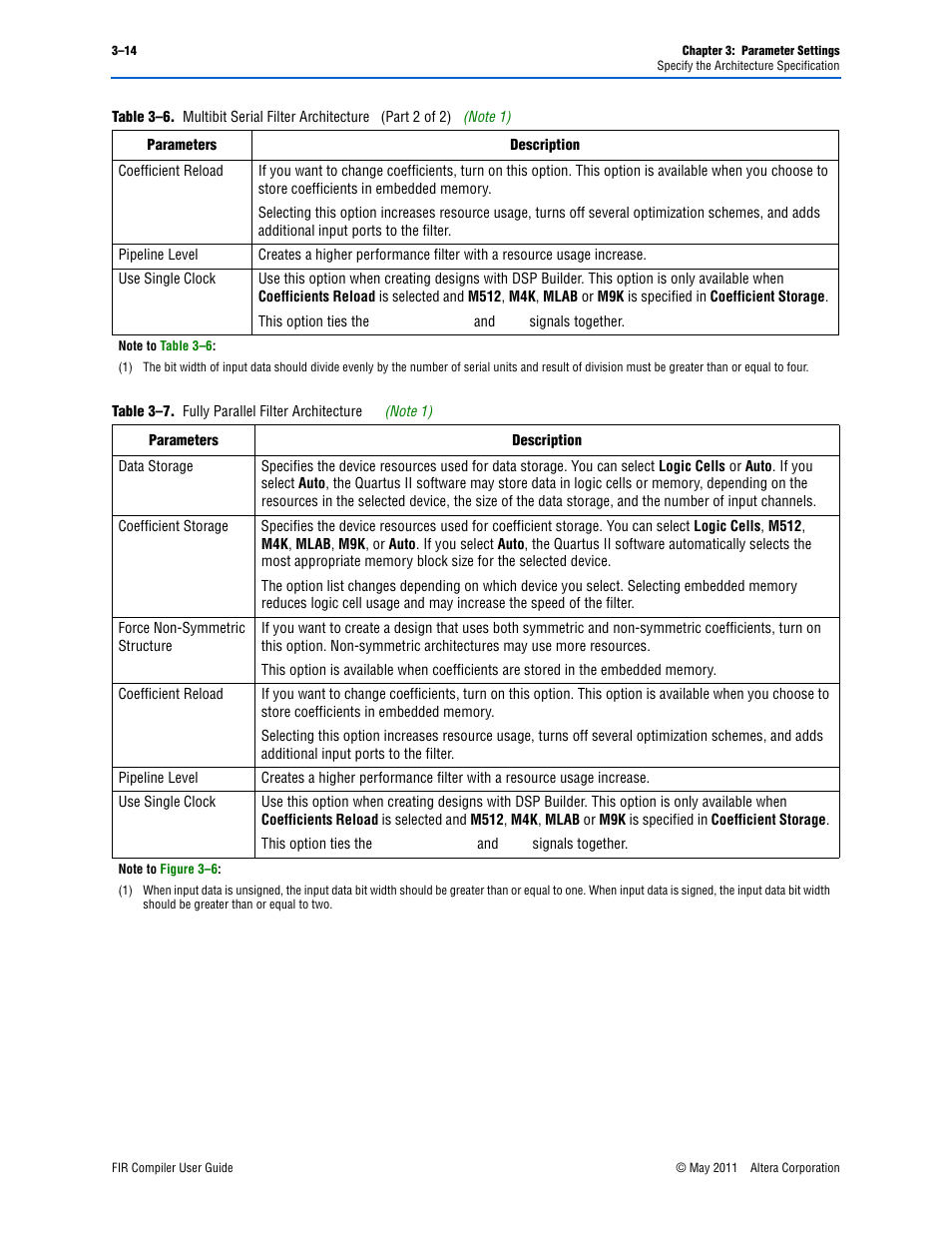 Table 3–7, Note 1) | Altera FIR Compiler User Manual | Page 38 / 76