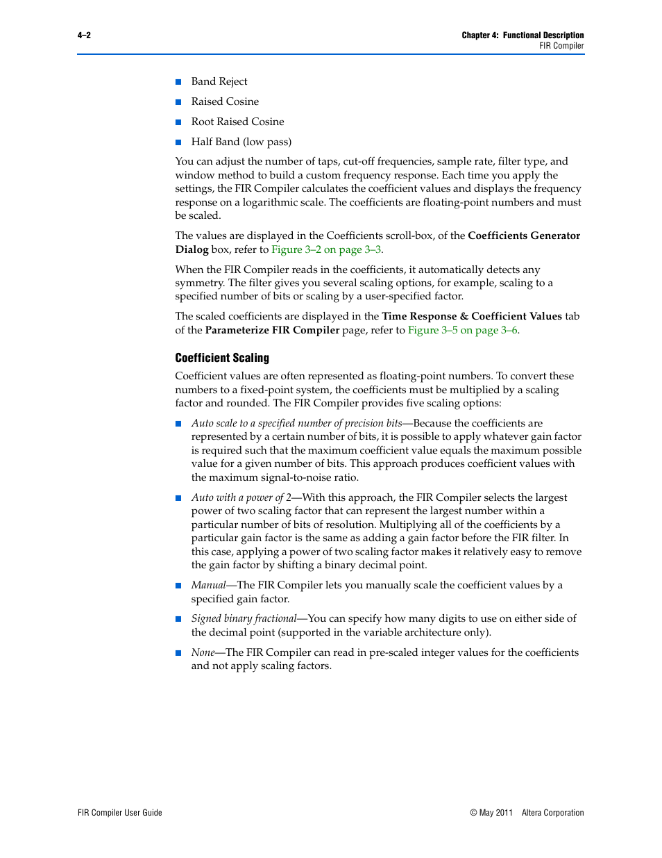 Coefficient scaling –2, Coefficient scaling | Altera FIR Compiler User Manual | Page 44 / 76