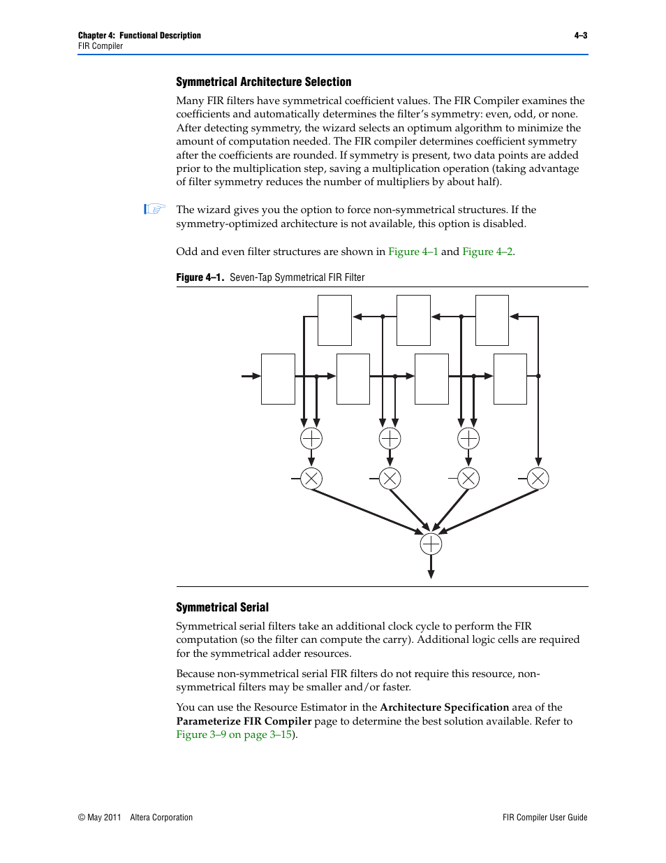 Symmetrical architecture selection, Symmetrical serial | Altera FIR Compiler User Manual | Page 45 / 76