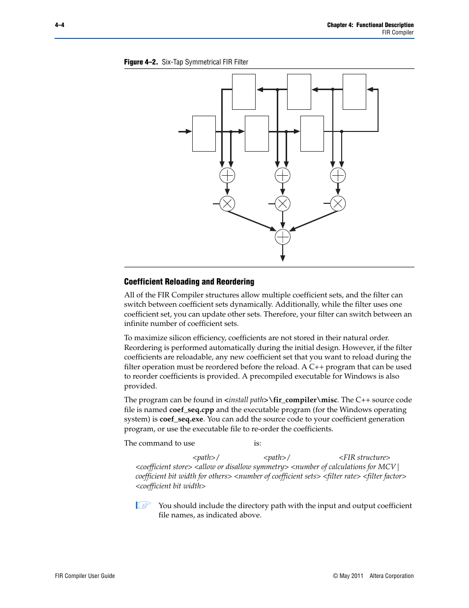 Coefficient reloading and reordering –4, Figure 4–2, Coefficient reloading and reordering | Altera FIR Compiler User Manual | Page 46 / 76