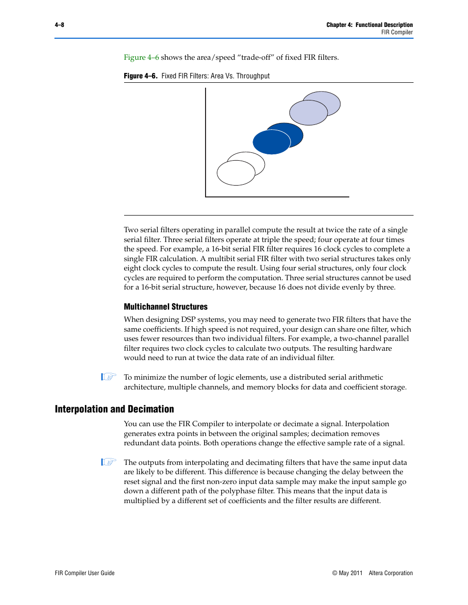 Interpolation and decimation, Multichannel structures –8, Interpolation and decimation –8 | Interpolation and, Multichannel structures | Altera FIR Compiler User Manual | Page 50 / 76