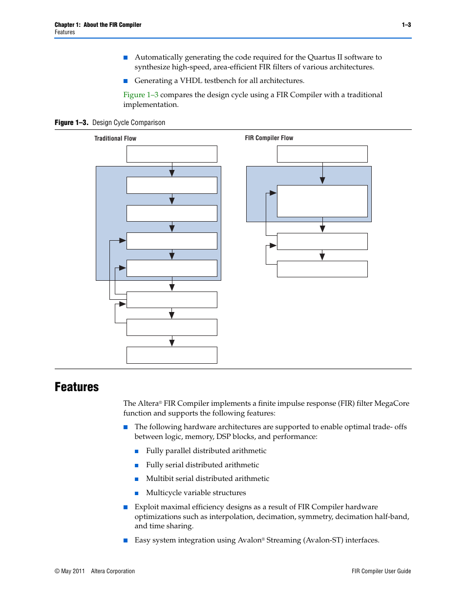 Features, Features –3 | Altera FIR Compiler User Manual | Page 7 / 76