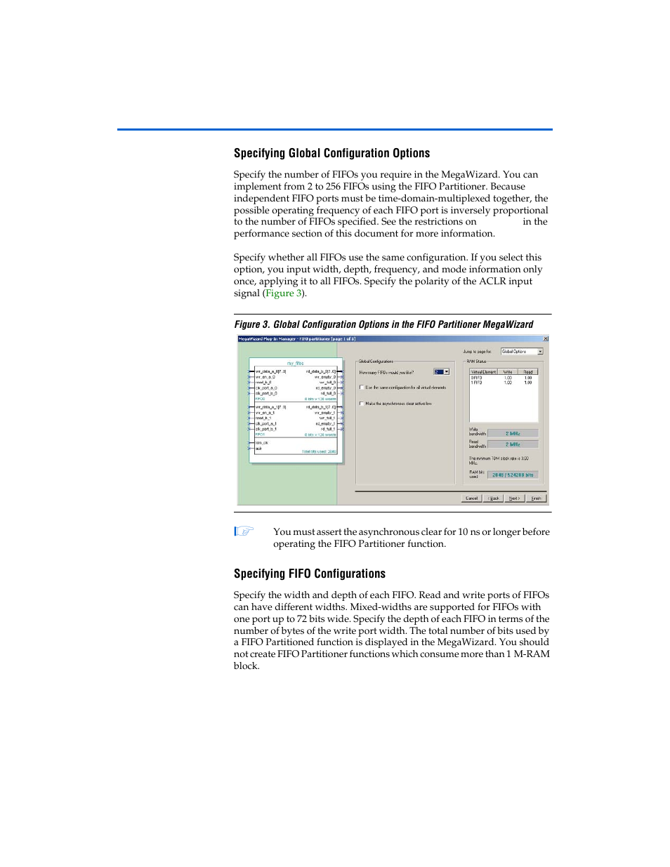 Specifying global configuration options, Specifying fifo configurations | Altera First-In-First-Out Partitioner User Manual | Page 11 / 22