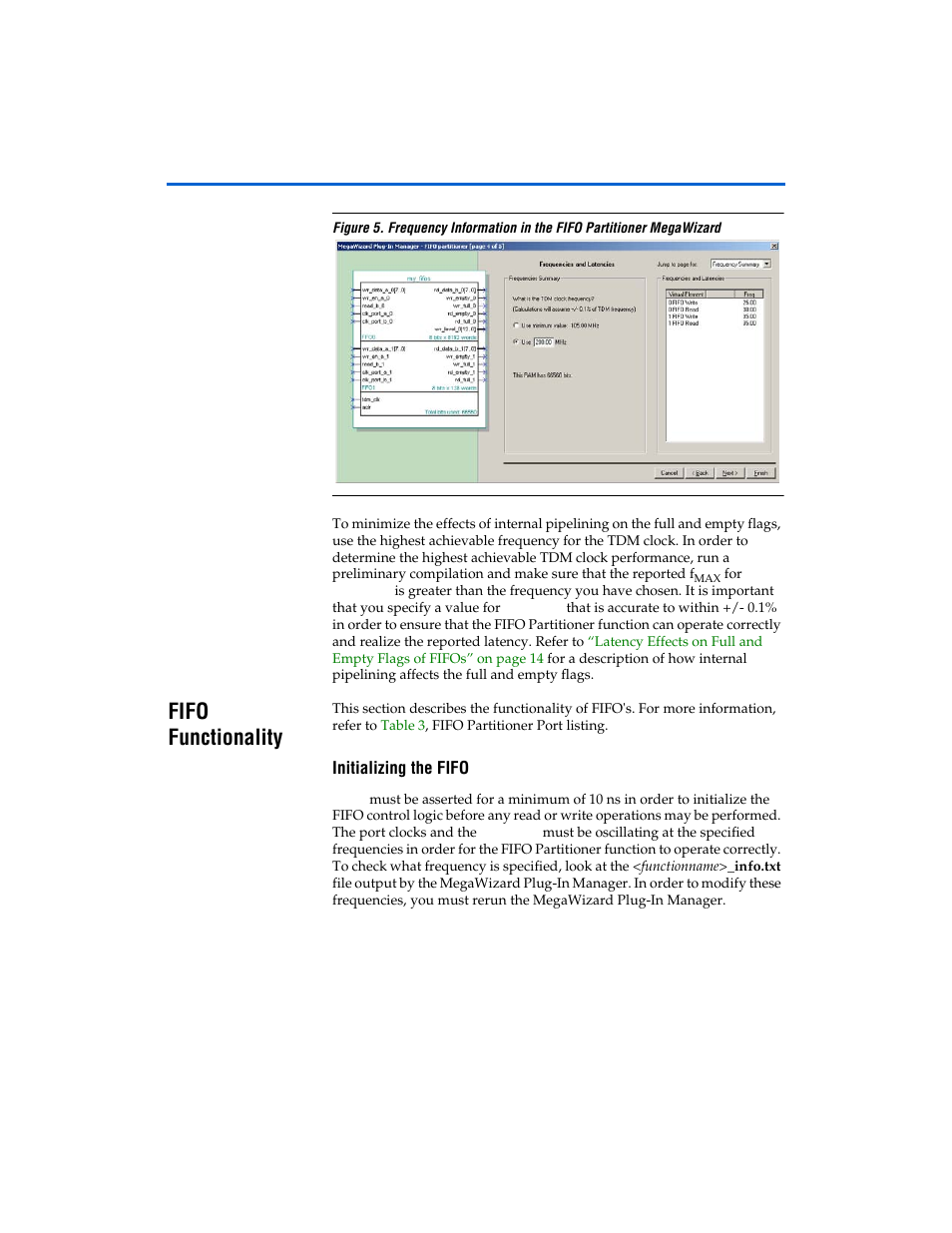 Fifo functionality, Initializing the fifo, Figure 5 | Altera First-In-First-Out Partitioner User Manual | Page 13 / 22