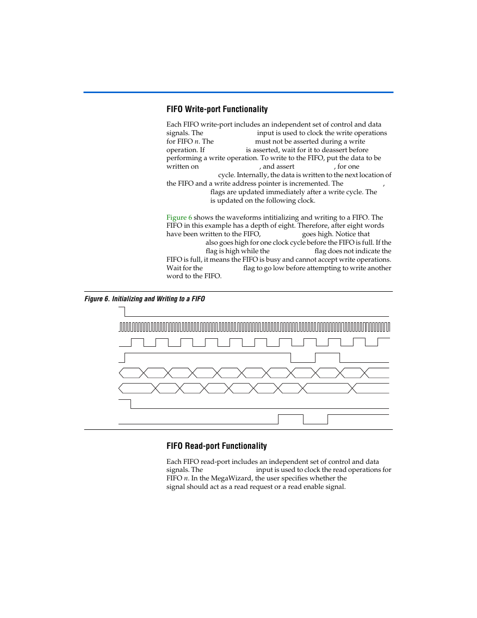 Fifo write-port functionality, Fifo read-port functionality | Altera First-In-First-Out Partitioner User Manual | Page 14 / 22