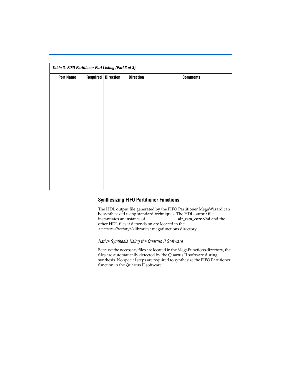 Synthesizing fifo partitioner functions, Native synthesis using the quartus ii software | Altera First-In-First-Out Partitioner User Manual | Page 20 / 22