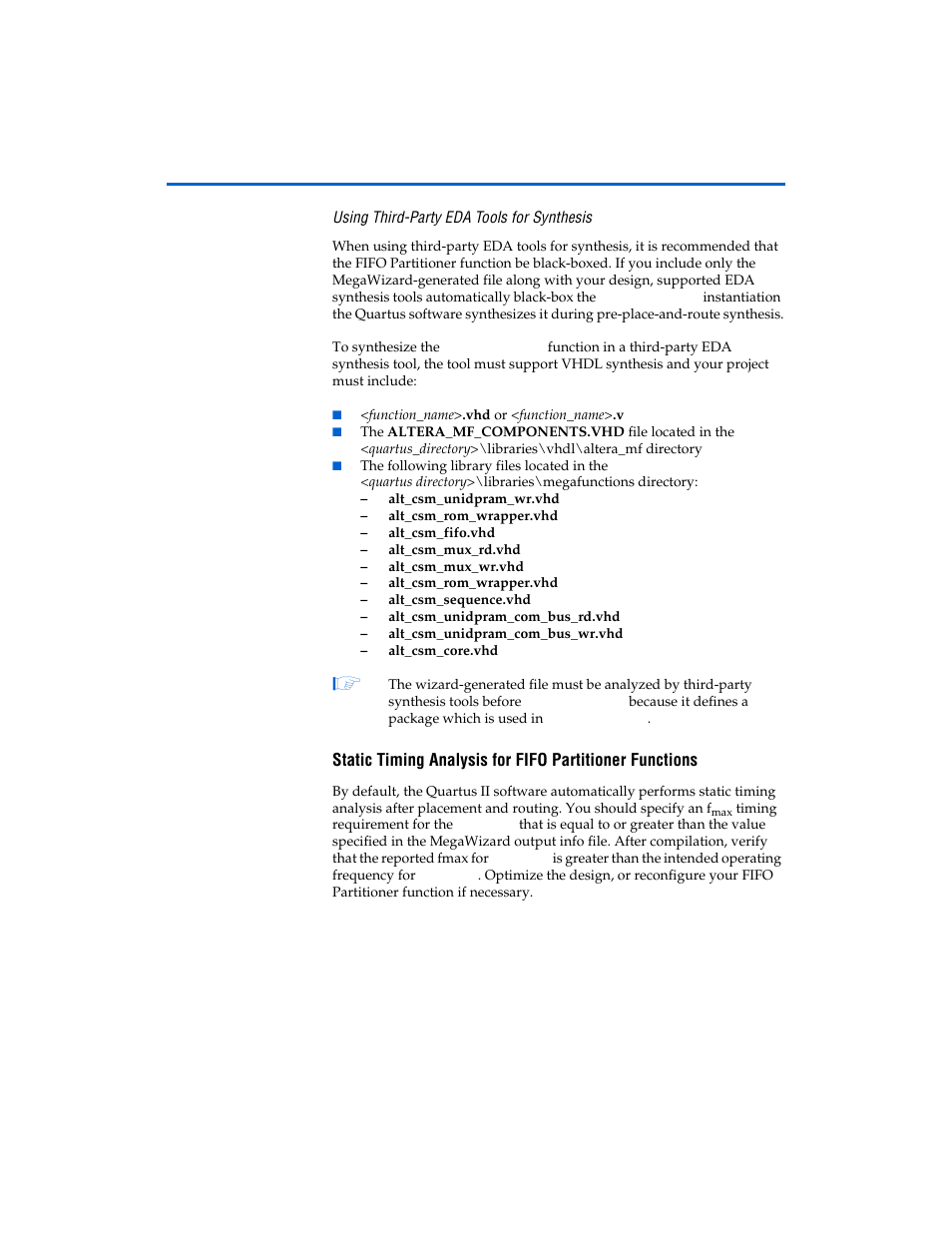 Using third-party eda tools for synthesis | Altera First-In-First-Out Partitioner User Manual | Page 21 / 22