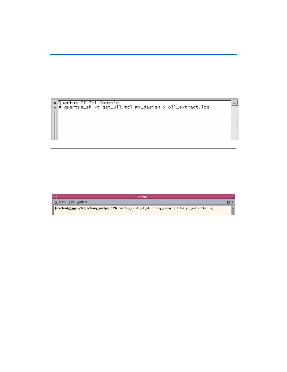 Running get_pll.tcl on the quartus ii tcl console, Running get_pll.tcl on the command line or unix | Altera HardCopy II Clock Uncertainty Calculator User Manual | Page 18 / 62