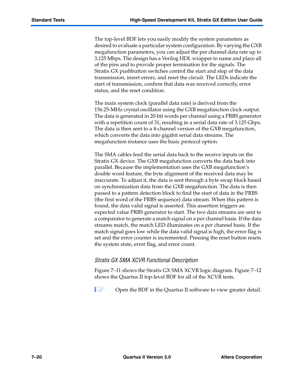 Stratix gx sma xcvr functional description | Altera High-Speed Development Kit, Stratix GX Edition User Manual | Page 102 / 140