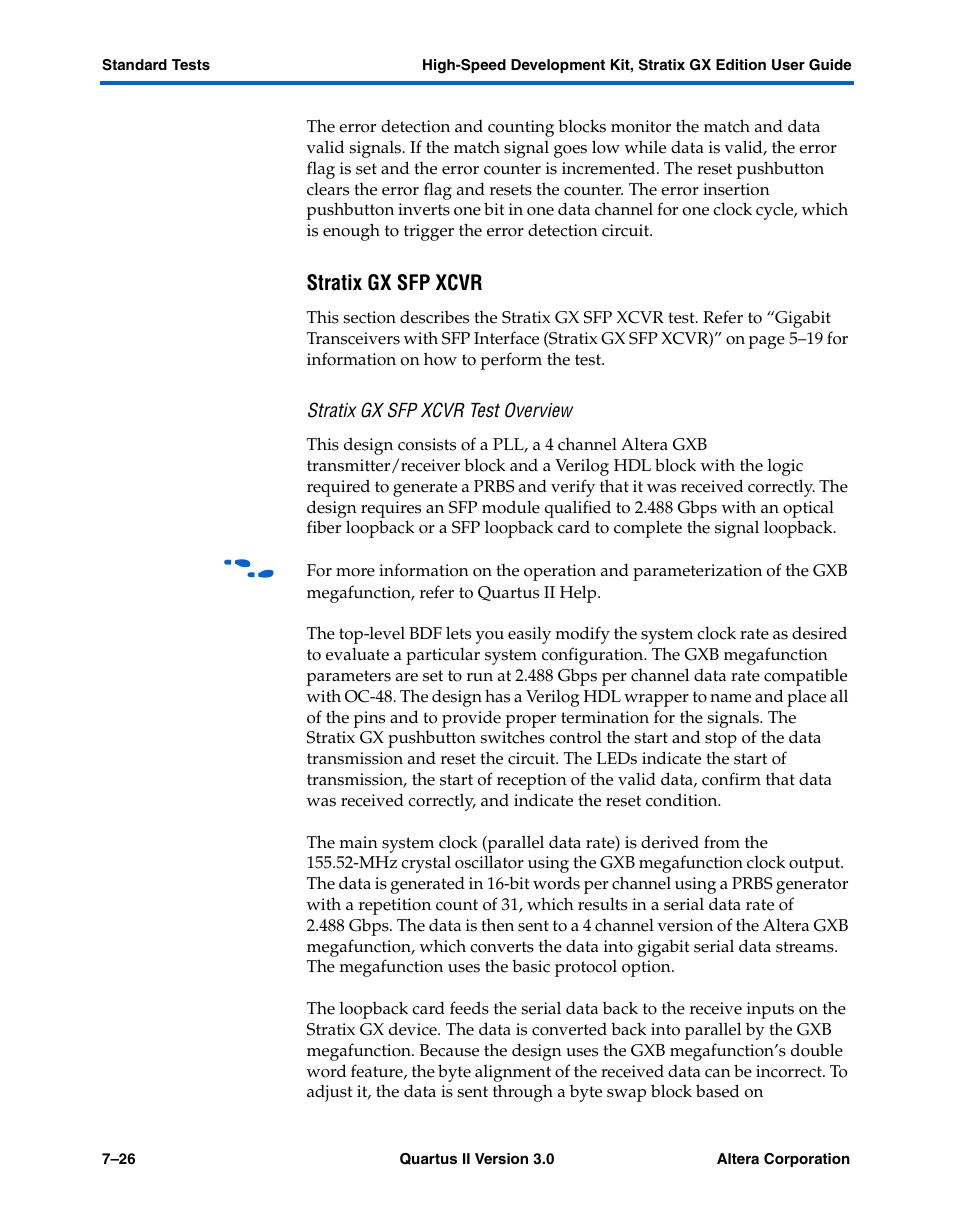 Stratix gx sfp xcvr, Stratix gx sfp xcvr test overview | Altera High-Speed Development Kit, Stratix GX Edition User Manual | Page 108 / 140