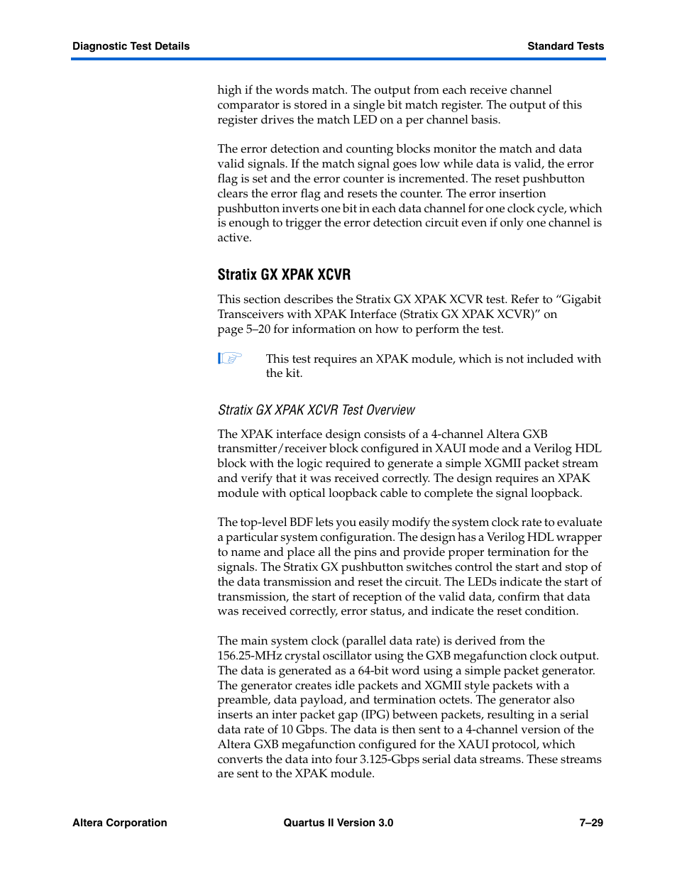 Stratix gx xpak xcvr, Stratix gx xpak xcvr test overview | Altera High-Speed Development Kit, Stratix GX Edition User Manual | Page 111 / 140
