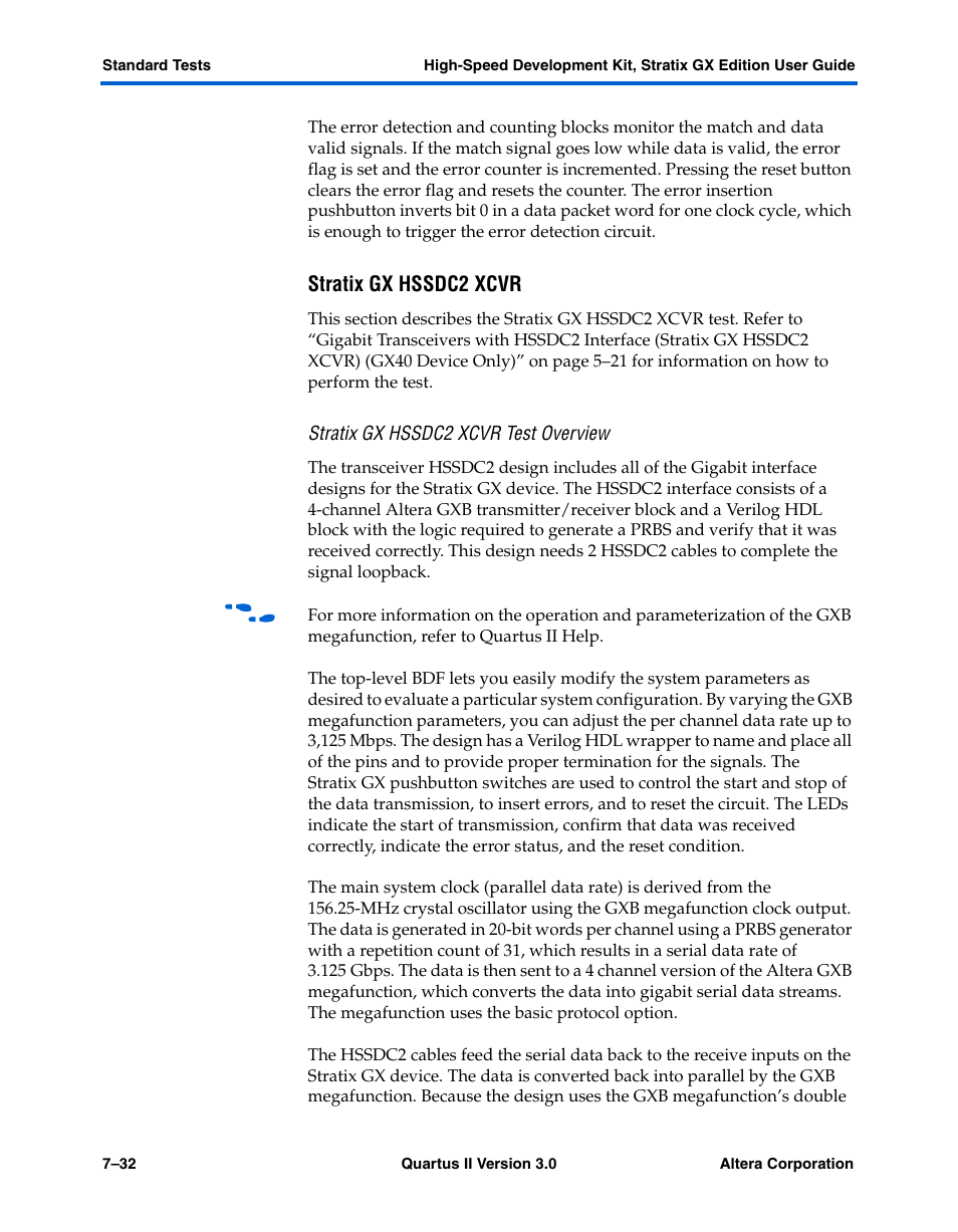 Stratix gx hssdc2 xcvr, Stratix gx hssdc2 xcvr test overview | Altera High-Speed Development Kit, Stratix GX Edition User Manual | Page 114 / 140