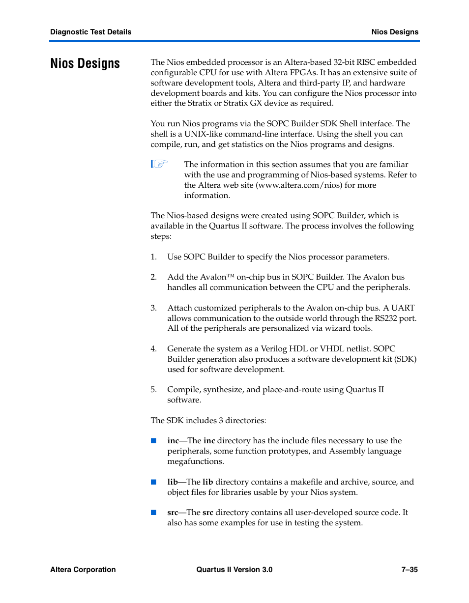 Nios designs, Nios designs –35 | Altera High-Speed Development Kit, Stratix GX Edition User Manual | Page 117 / 140