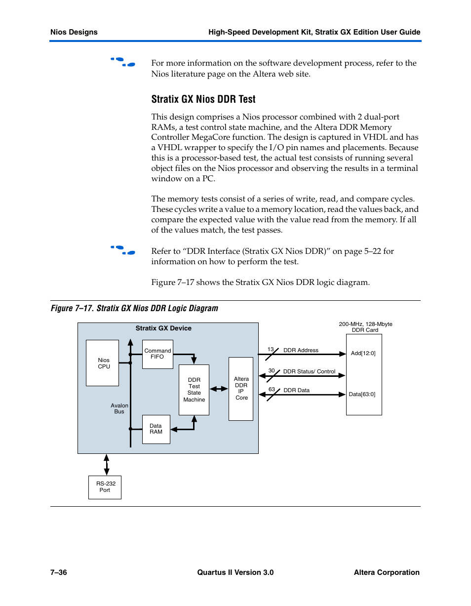 Stratix gx nios ddr test | Altera High-Speed Development Kit, Stratix GX Edition User Manual | Page 118 / 140