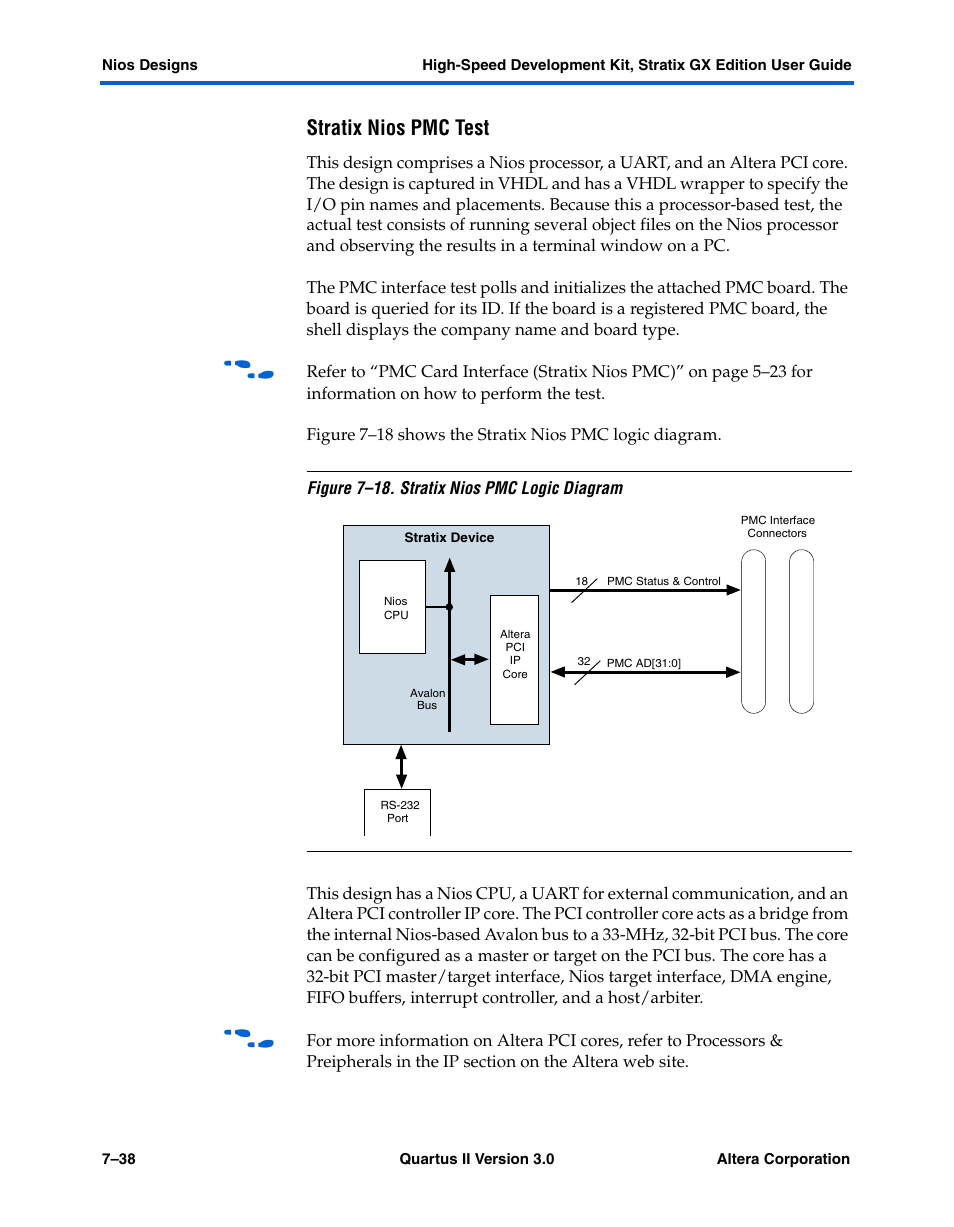 Stratix nios pmc test | Altera High-Speed Development Kit, Stratix GX Edition User Manual | Page 120 / 140