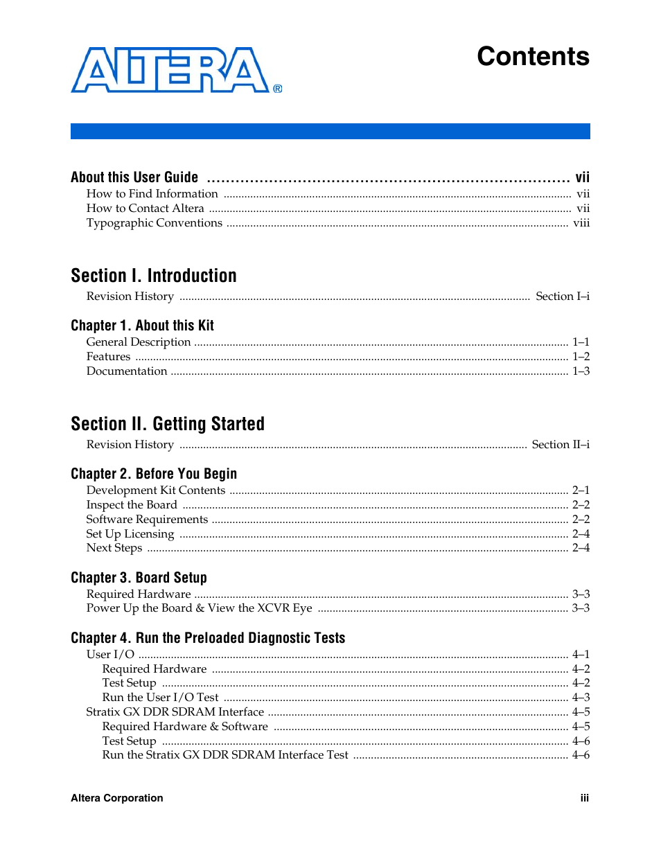 Altera High-Speed Development Kit, Stratix GX Edition User Manual | Page 3 / 140