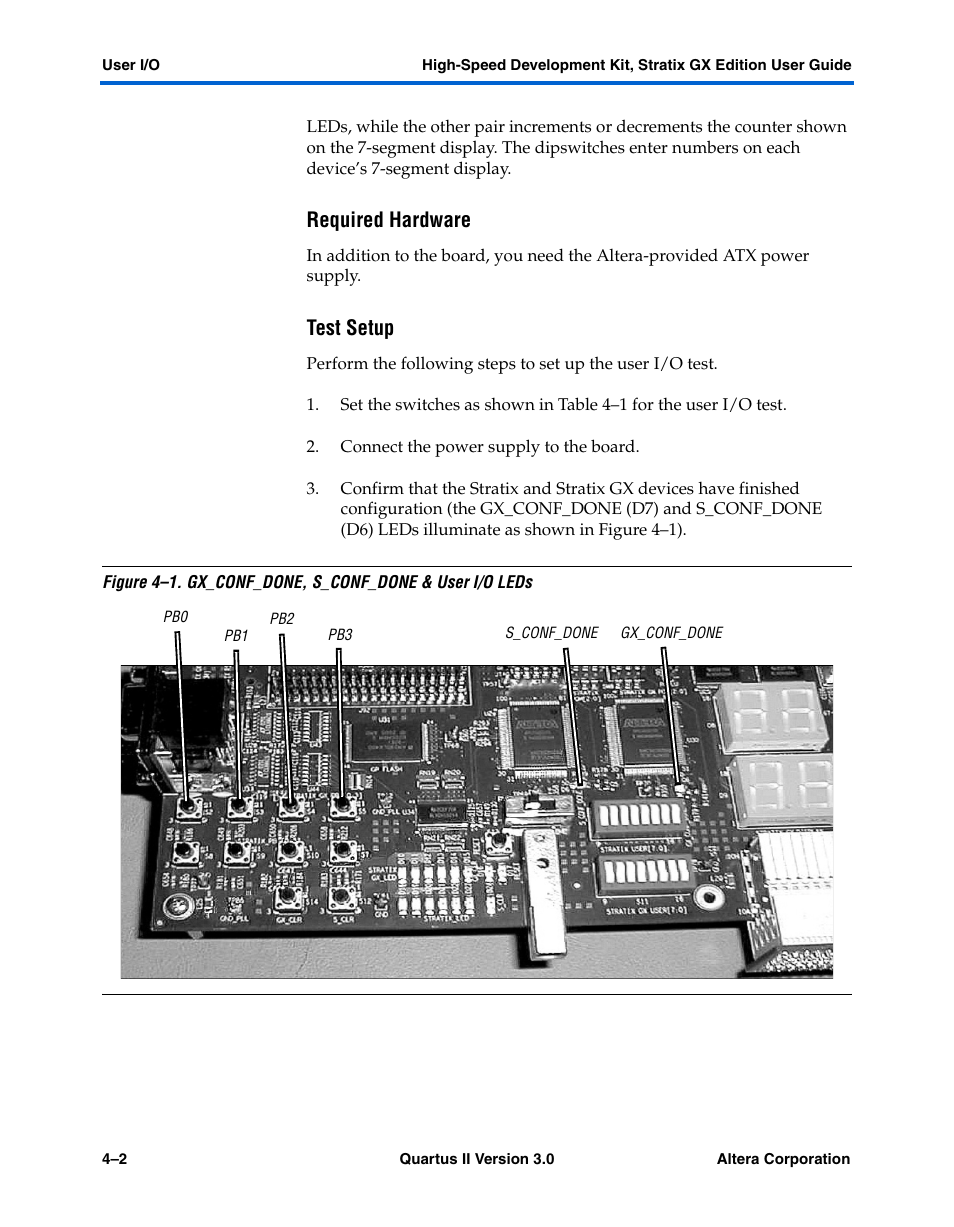 Required hardware, Test setup | Altera High-Speed Development Kit, Stratix GX Edition User Manual | Page 30 / 140