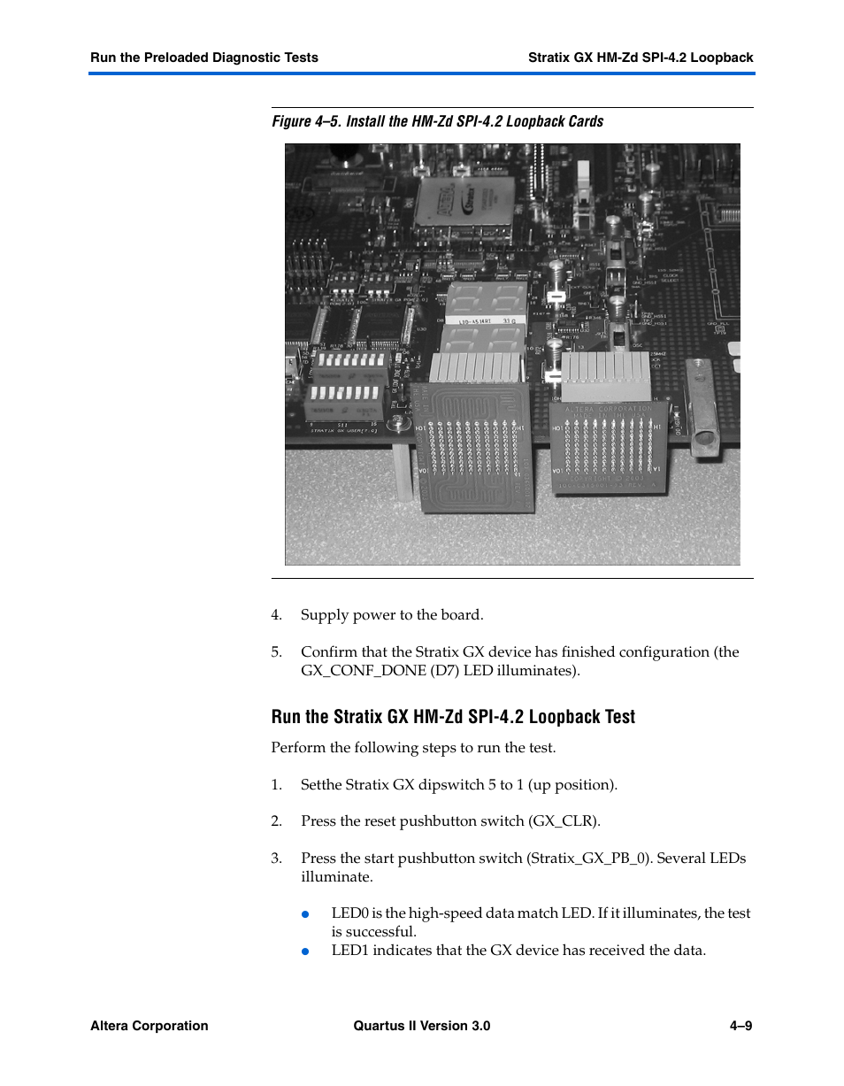 Run the stratix gx hm-zd spi-4.2 loopback test | Altera High-Speed Development Kit, Stratix GX Edition User Manual | Page 37 / 140