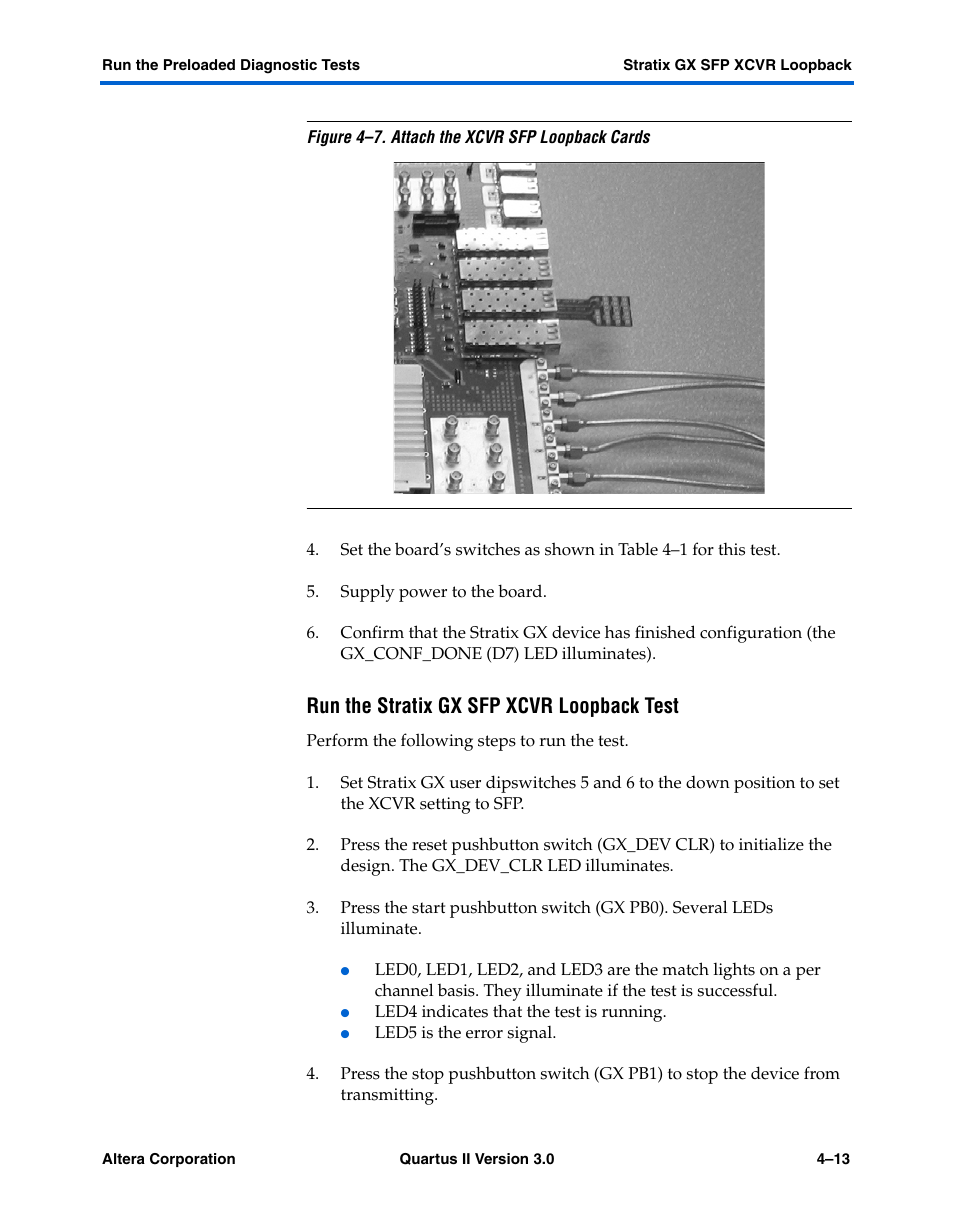 Run the stratix gx sfp xcvr loopback test | Altera High-Speed Development Kit, Stratix GX Edition User Manual | Page 41 / 140