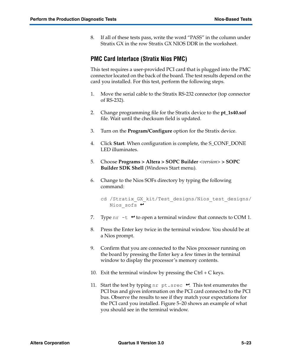Pmc card interface (stratix nios pmc) | Altera High-Speed Development Kit, Stratix GX Edition User Manual | Page 67 / 140