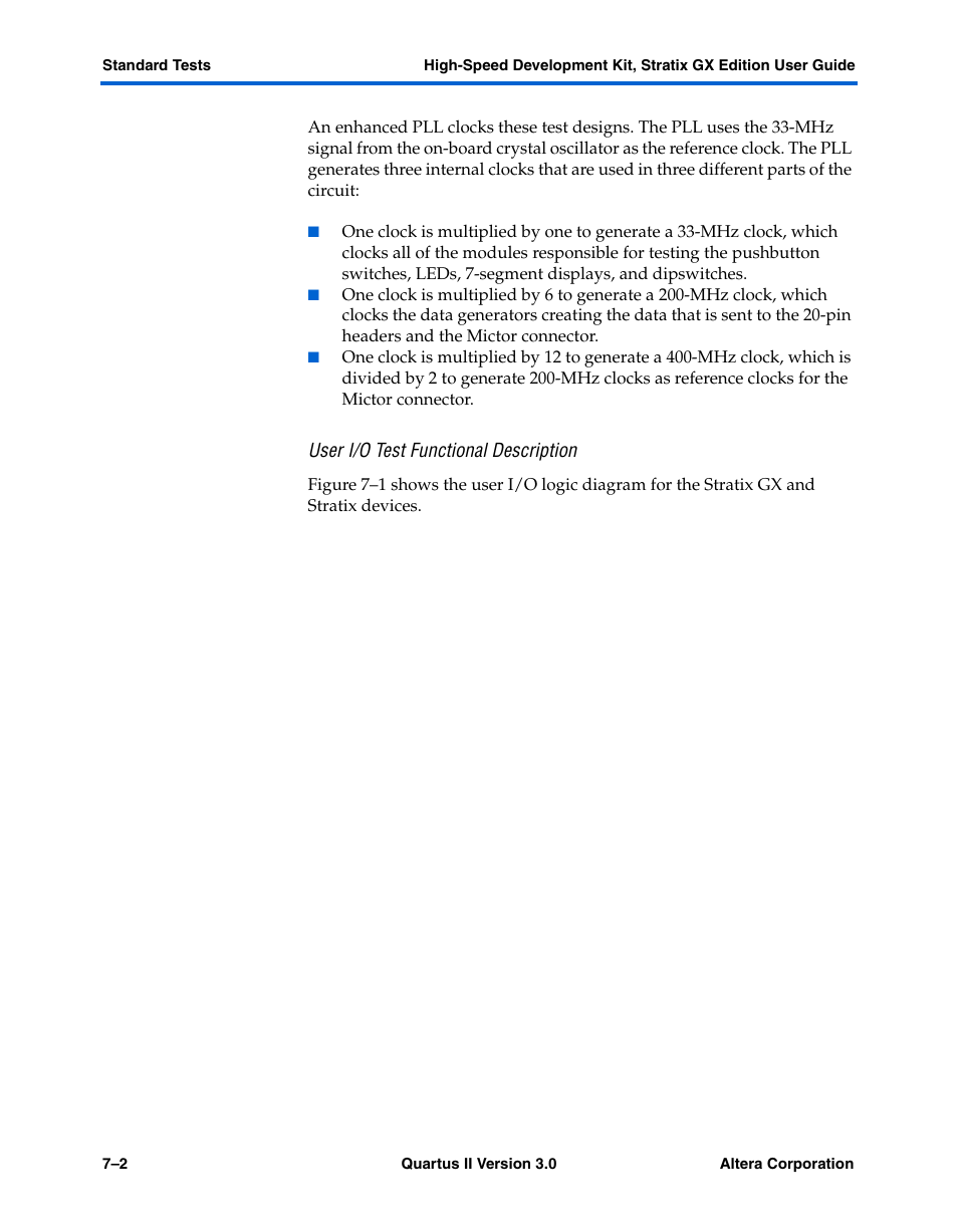 User i/o test functional description | Altera High-Speed Development Kit, Stratix GX Edition User Manual | Page 84 / 140