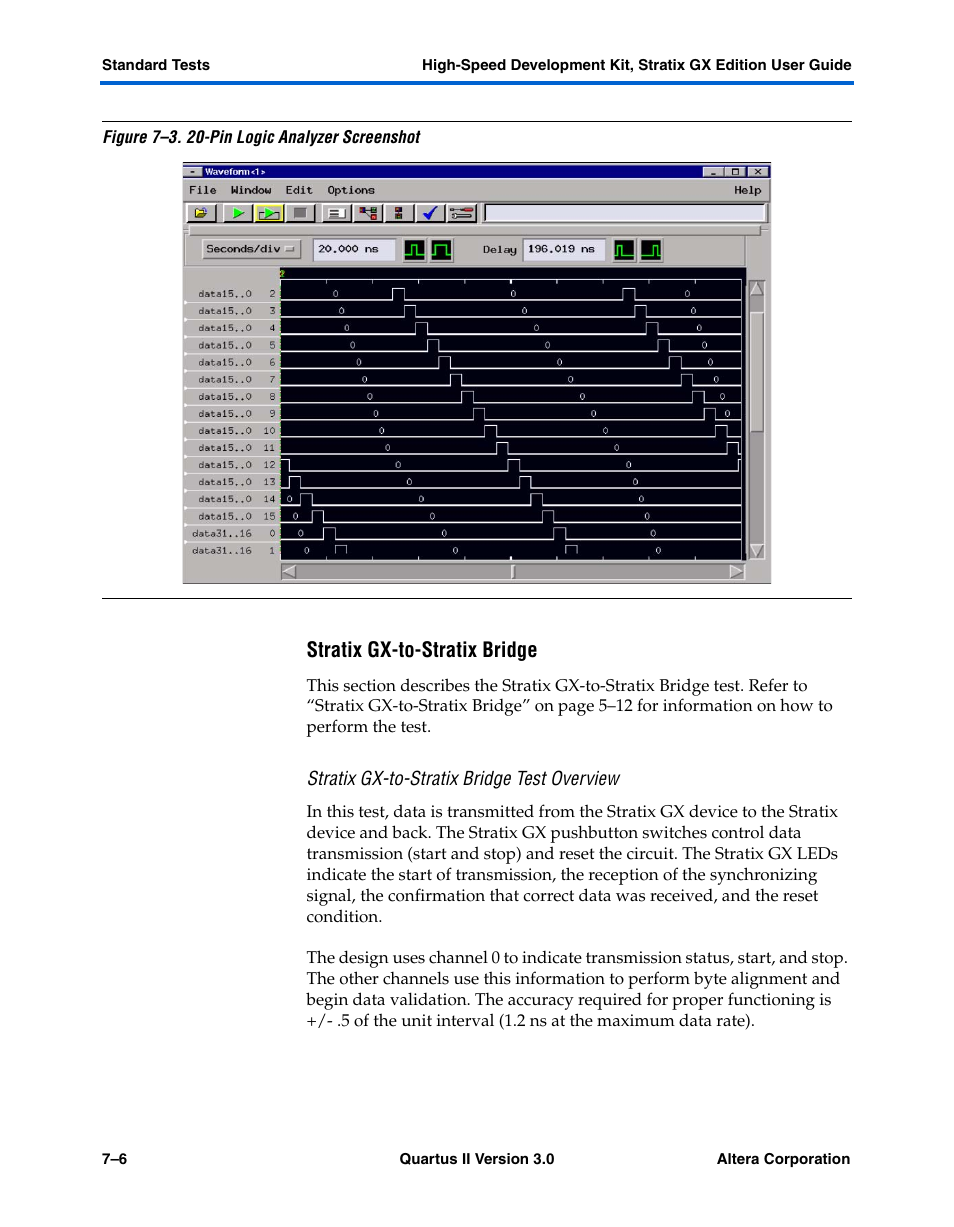 Stratix gx-to-stratix bridge, Stratix gx-to-stratix bridge test overview | Altera High-Speed Development Kit, Stratix GX Edition User Manual | Page 88 / 140