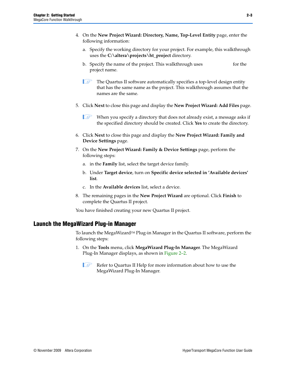 Launch the megawizard plug-in manager, Launch the megawizard plug-in manager –3 | Altera HyperTransport MegaCore Function User Manual | Page 11 / 76