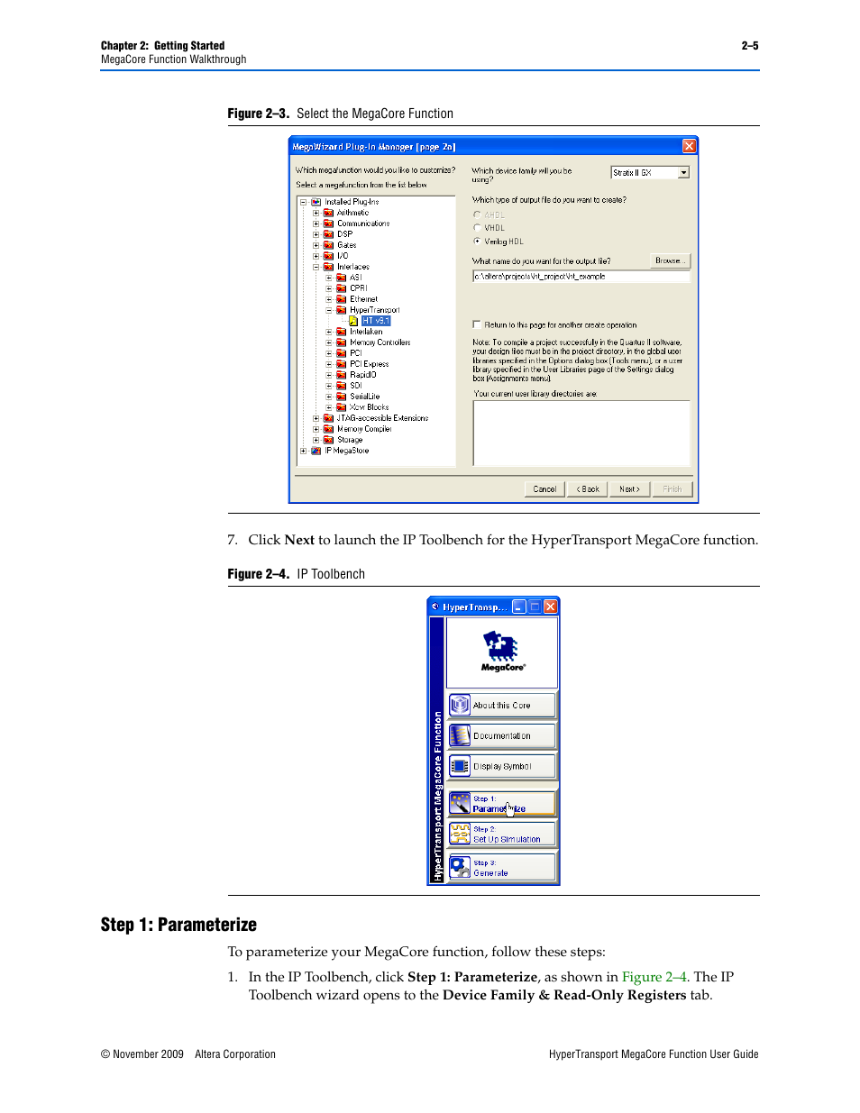 Step 1: parameterize, Step 1: parameterize –5, D in | Altera HyperTransport MegaCore Function User Manual | Page 13 / 76