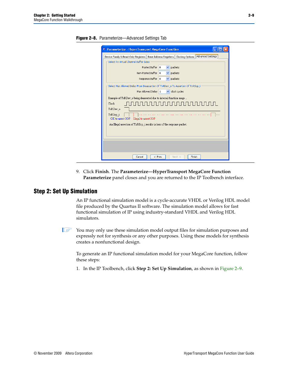 Step 2: set up simulation, Step 2: set up simulation –9, Figure 2–8 | Altera HyperTransport MegaCore Function User Manual | Page 17 / 76