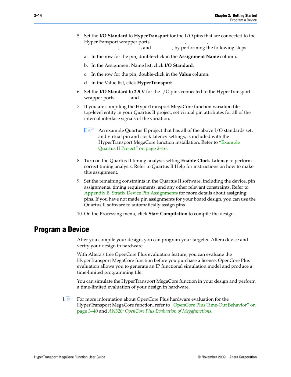 Program a device, Program a device –14 | Altera HyperTransport MegaCore Function User Manual | Page 22 / 76