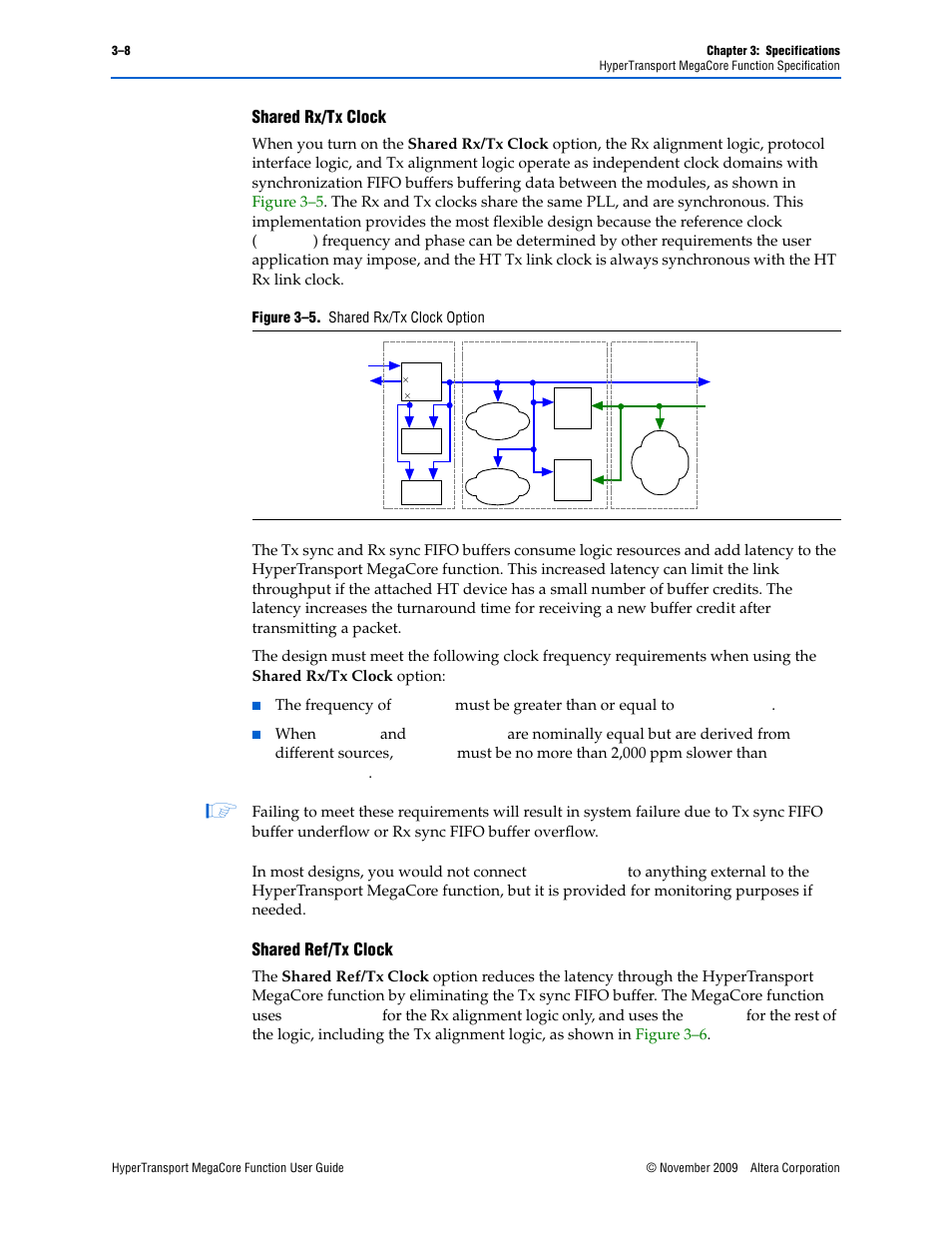 Shared rx/tx clock, Shared ref/tx clock | Altera HyperTransport MegaCore Function User Manual | Page 34 / 76
