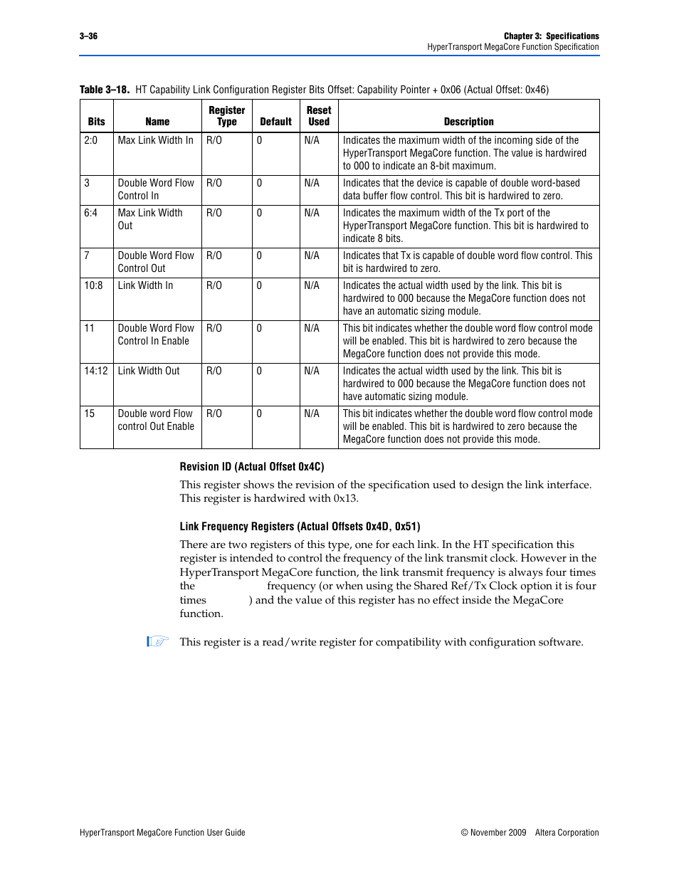 Table 3–18 | Altera HyperTransport MegaCore Function User Manual | Page 62 / 76