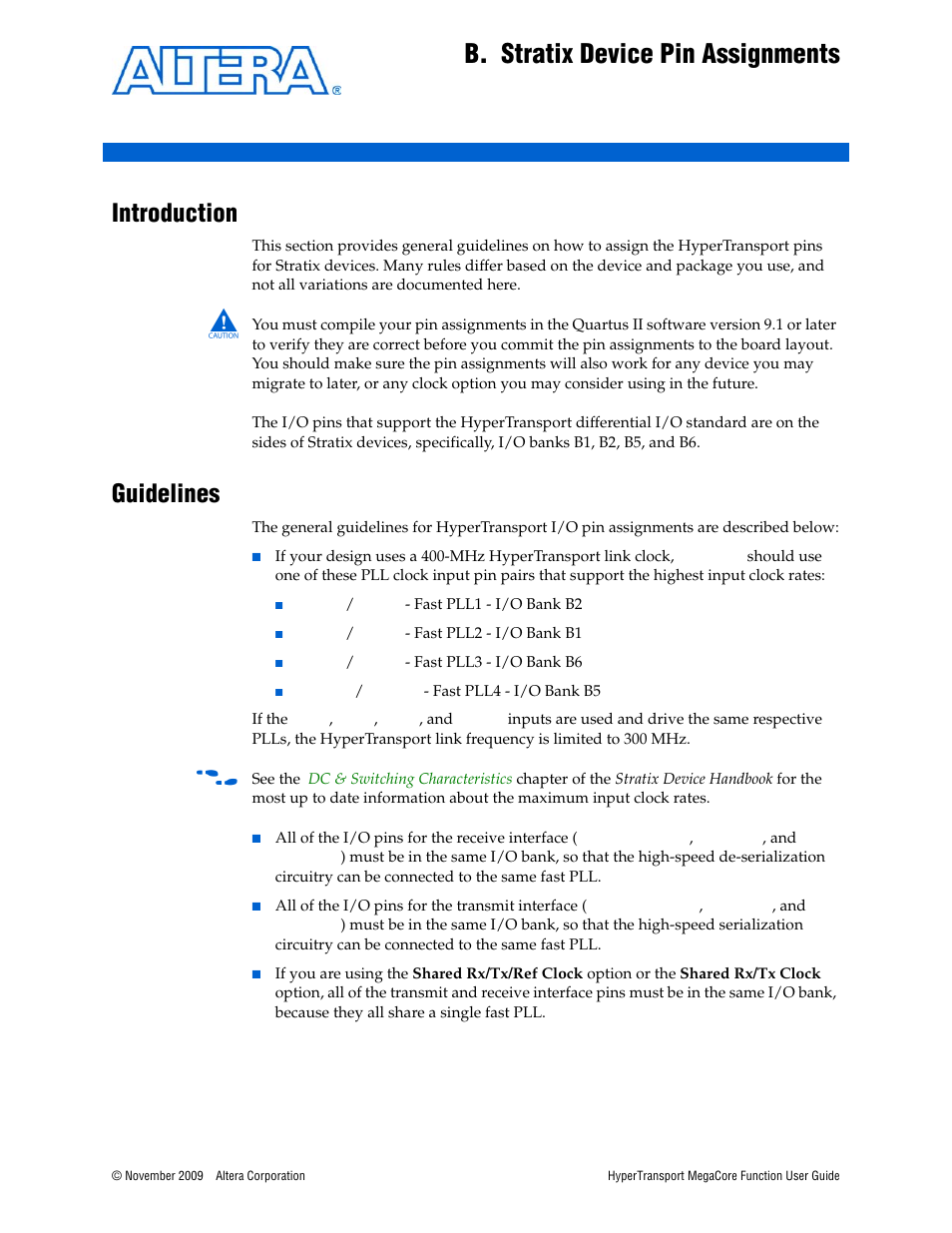 B. stratix device pin assignments, Introduction, Guidelines | Appendix b. stratix device pin assignments, Appendix b, stratix device pin assignments | Altera HyperTransport MegaCore Function User Manual | Page 71 / 76
