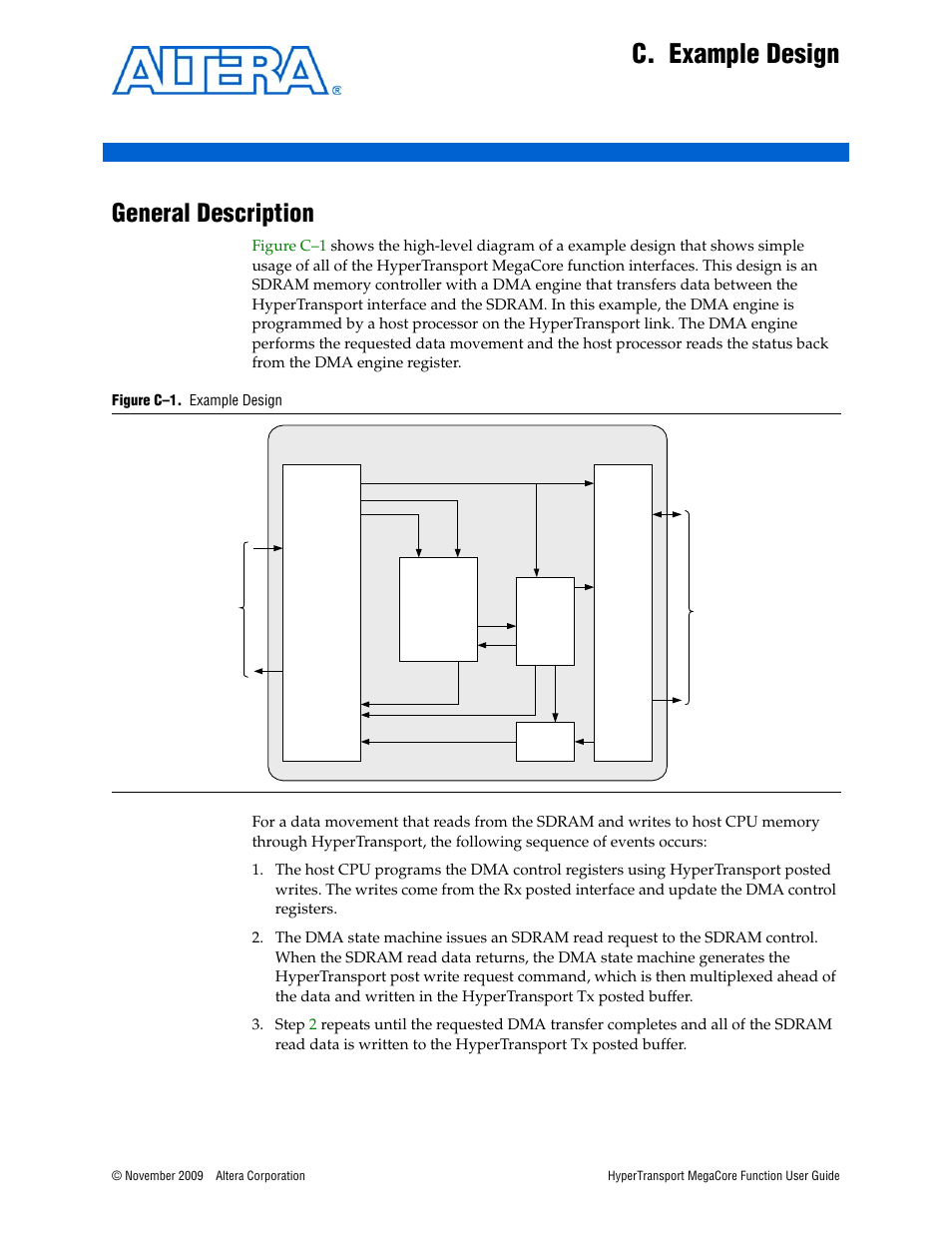 C. example design, General description, Appendix c. example design | Altera HyperTransport MegaCore Function User Manual | Page 73 / 76