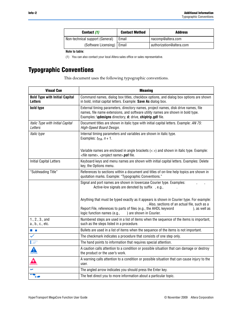 Typographic conventions | Altera HyperTransport MegaCore Function User Manual | Page 76 / 76