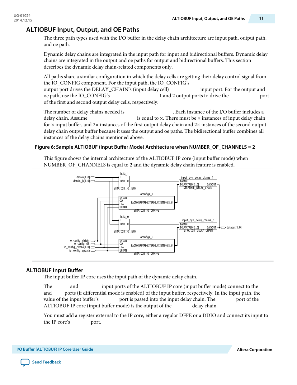 Altiobuf input, output, and oe paths, Altiobuf input buffer | Altera I/O Buffer (ALTIOBUF) IP Core User Manual | Page 11 / 30
