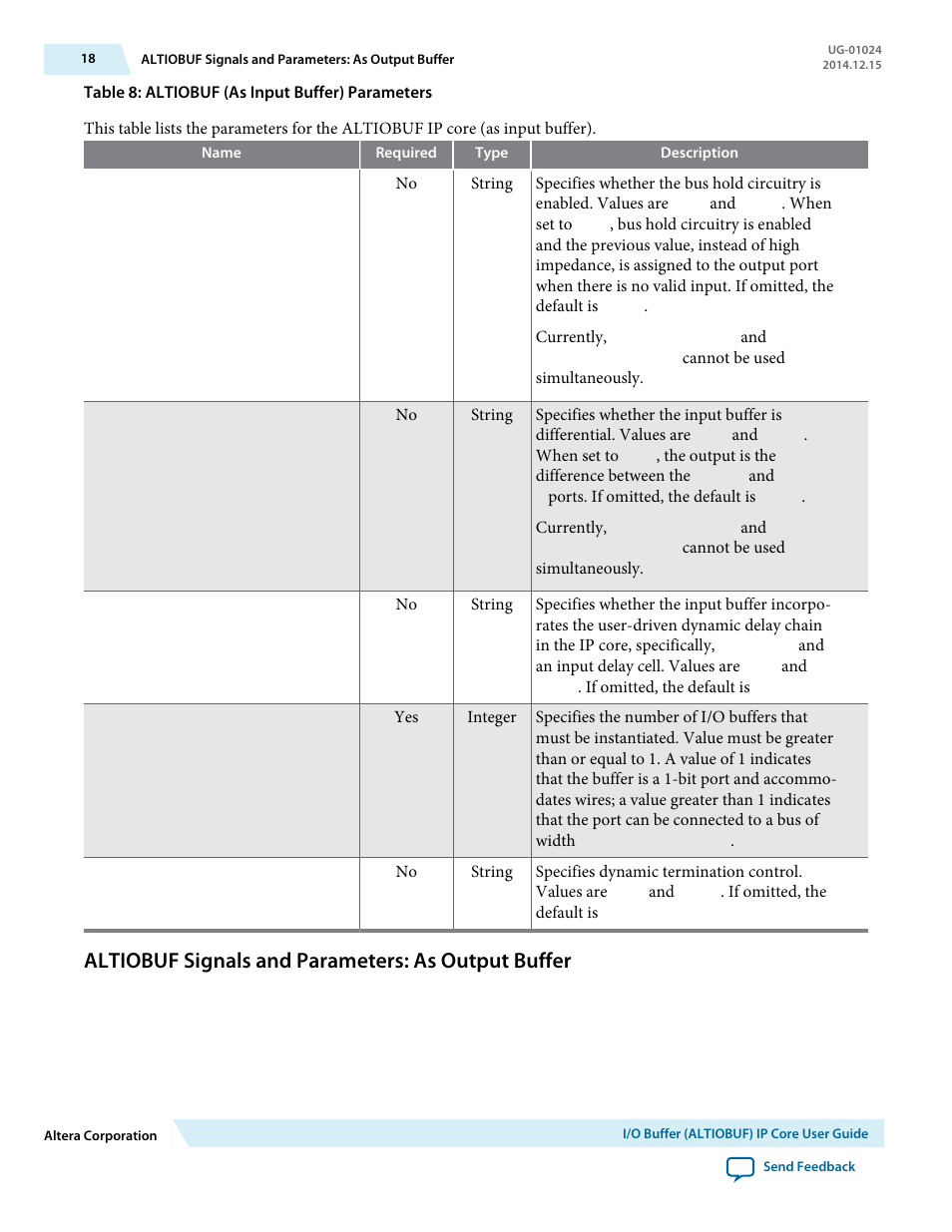 Altiobuf signals and parameters: as output buffer | Altera I/O Buffer (ALTIOBUF) IP Core User Manual | Page 18 / 30