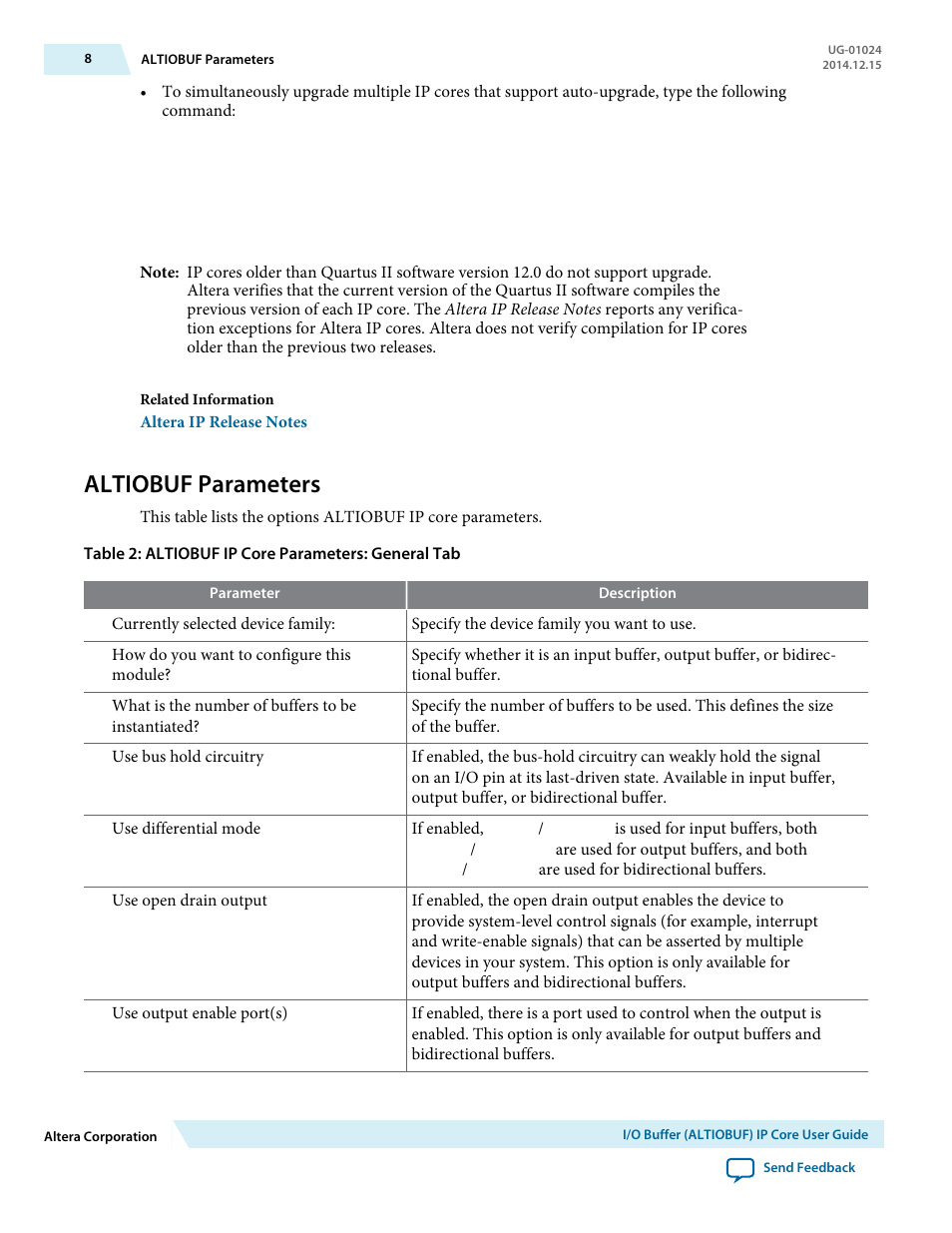 Altiobuf parameters | Altera I/O Buffer (ALTIOBUF) IP Core User Manual | Page 8 / 30