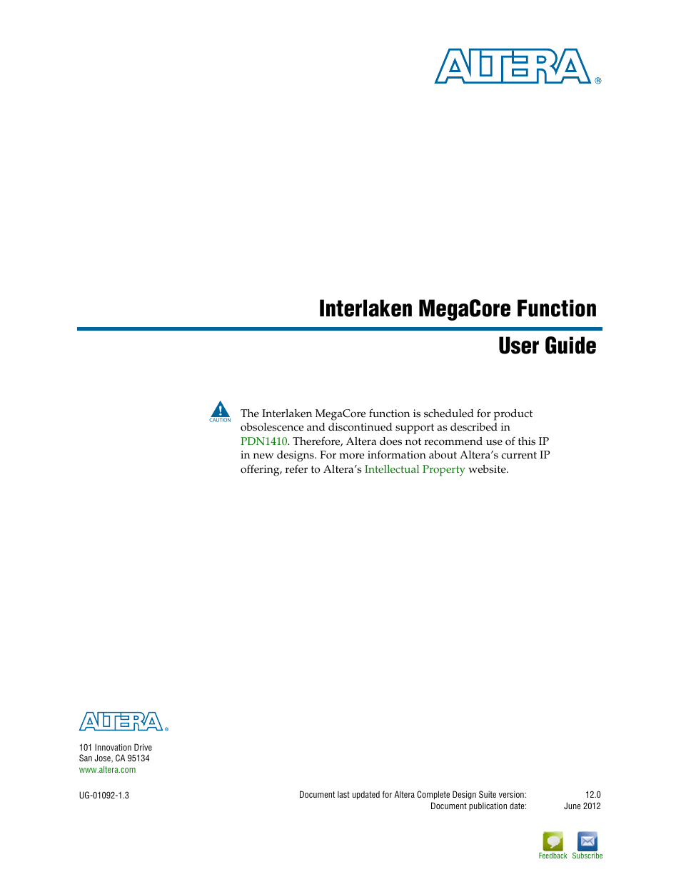 Altera Interlaken MegaCore Function User Manual | 90 pages