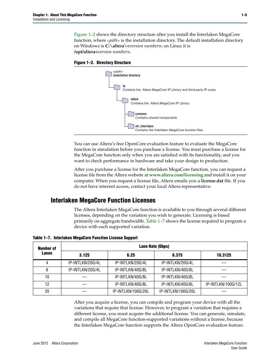 Interlaken megacore function licenses, Interlaken megacore function licenses –5, Fer to | Altera Interlaken MegaCore Function User Manual | Page 11 / 90