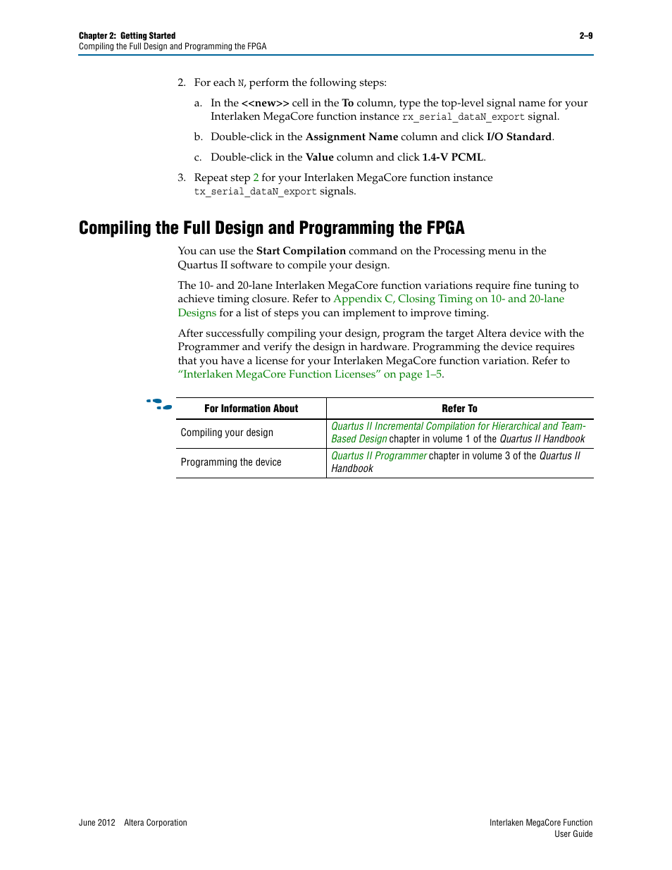 Compiling the full design and programming the fpga | Altera Interlaken MegaCore Function User Manual | Page 21 / 90