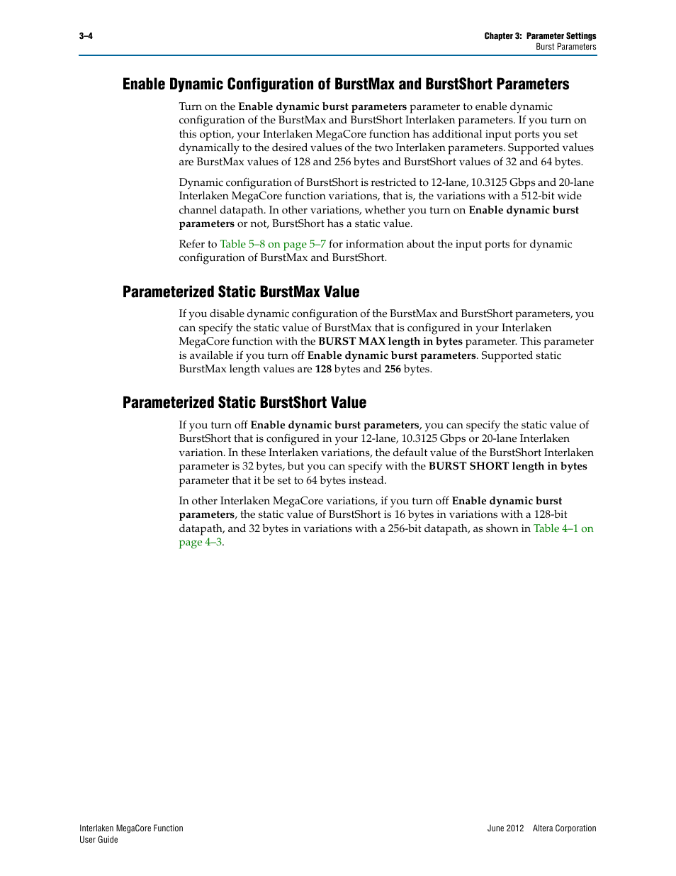 Parameterized static burstmax value, Parameterized static burstshort value | Altera Interlaken MegaCore Function User Manual | Page 26 / 90
